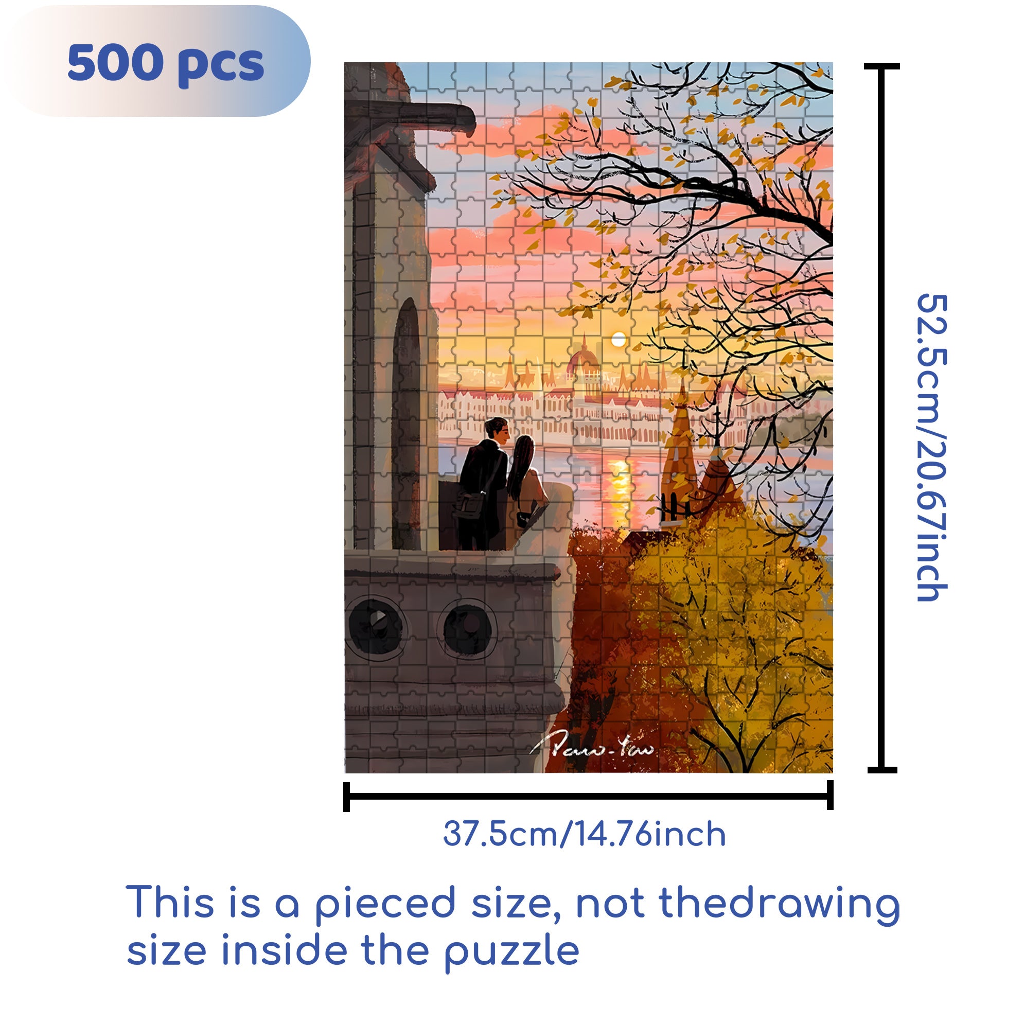 Romantic Sunset 500pcs/1000pcs Jigsaw Puzzle, Scratch-Resistant, Interactive Family Game & Brain-Boosting DIY Decor, Perfect for Halloween, Christmas & New Year Gifts, Family Puzzle Game