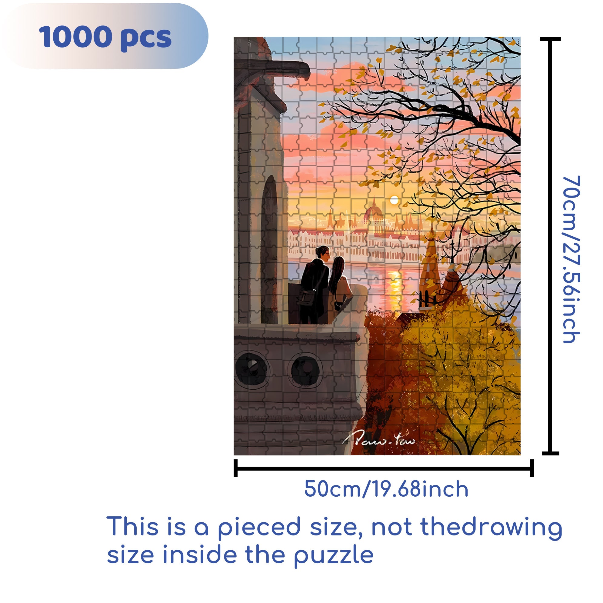 Romantic Sunset 500pcs/1000pcs Jigsaw Puzzle, Scratch-Resistant, Interactive Family Game & Brain-Boosting DIY Decor, Perfect for Halloween, Christmas & New Year Gifts, Family Puzzle Game