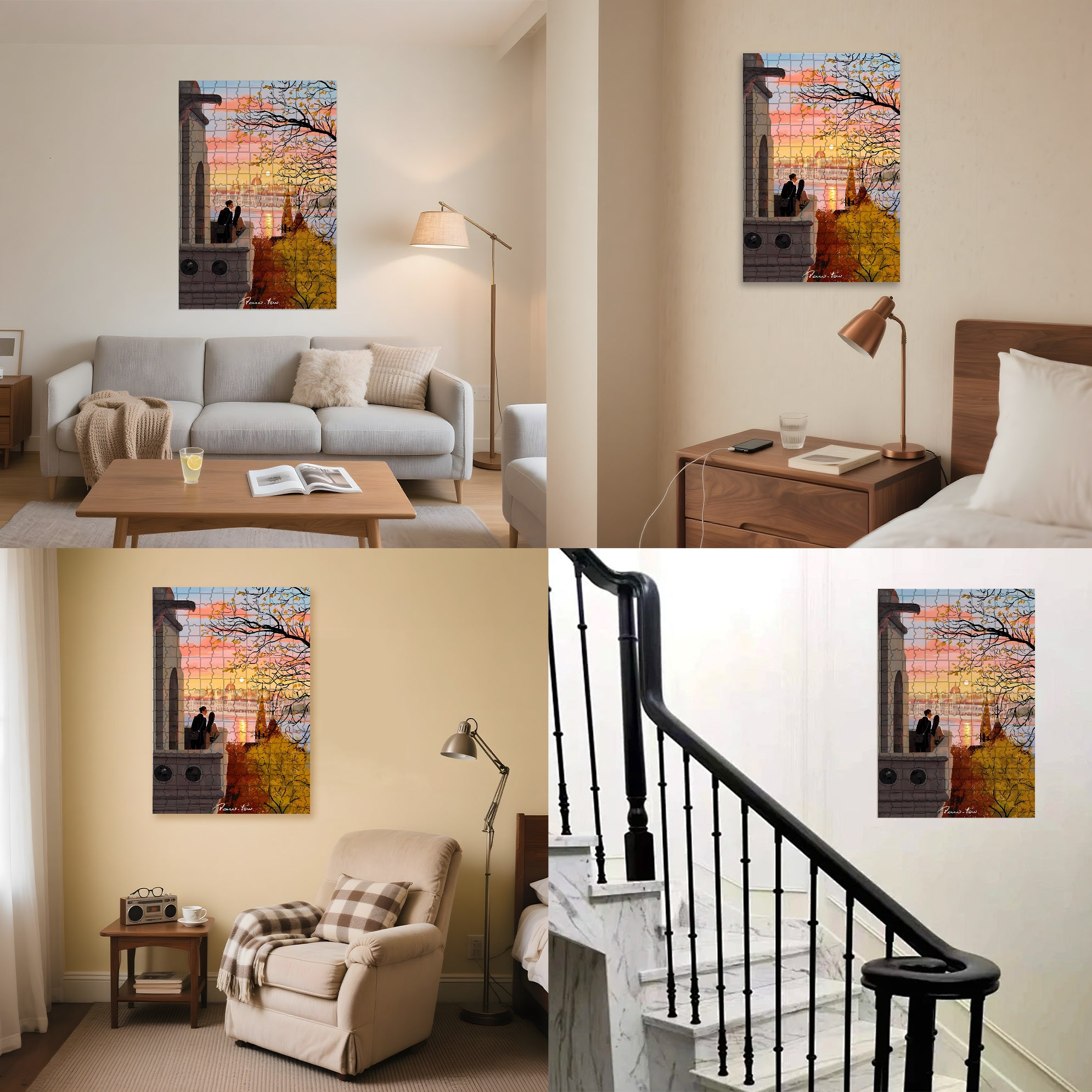 Romantic Sunset 500pcs/1000pcs Jigsaw Puzzle, Scratch-Resistant, Interactive Family Game & Brain-Boosting DIY Decor, Perfect for Halloween, Christmas & New Year Gifts, Family Puzzle Game