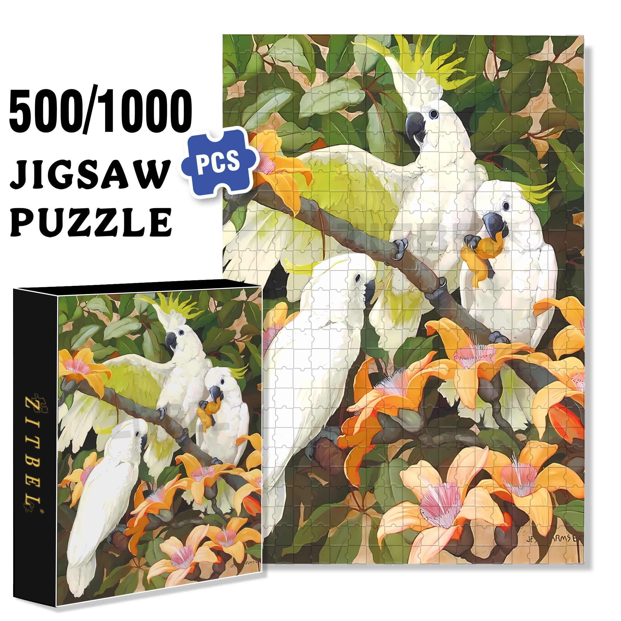 White Parrot 500pcs/1000pcs Jigsaw Puzzle, Scratch-Resistant, Interactive Family Game & Brain-Boosting DIY Decor, Perfect for Halloween, Christmas & New Year Gifts, Family Puzzle Game