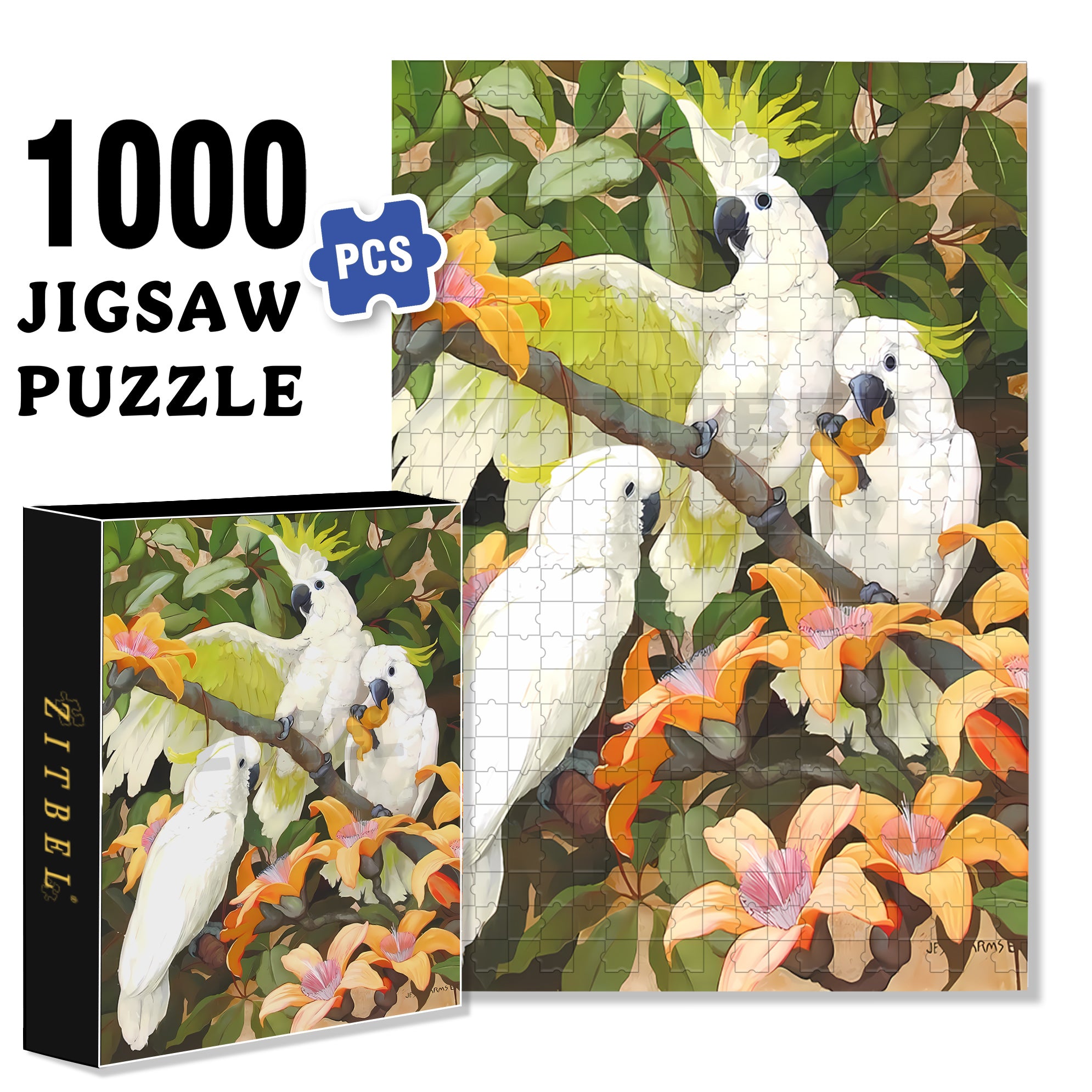 White Parrot 500pcs/1000pcs Jigsaw Puzzle, Scratch-Resistant, Interactive Family Game & Brain-Boosting DIY Decor, Perfect for Halloween, Christmas & New Year Gifts, Family Puzzle Game