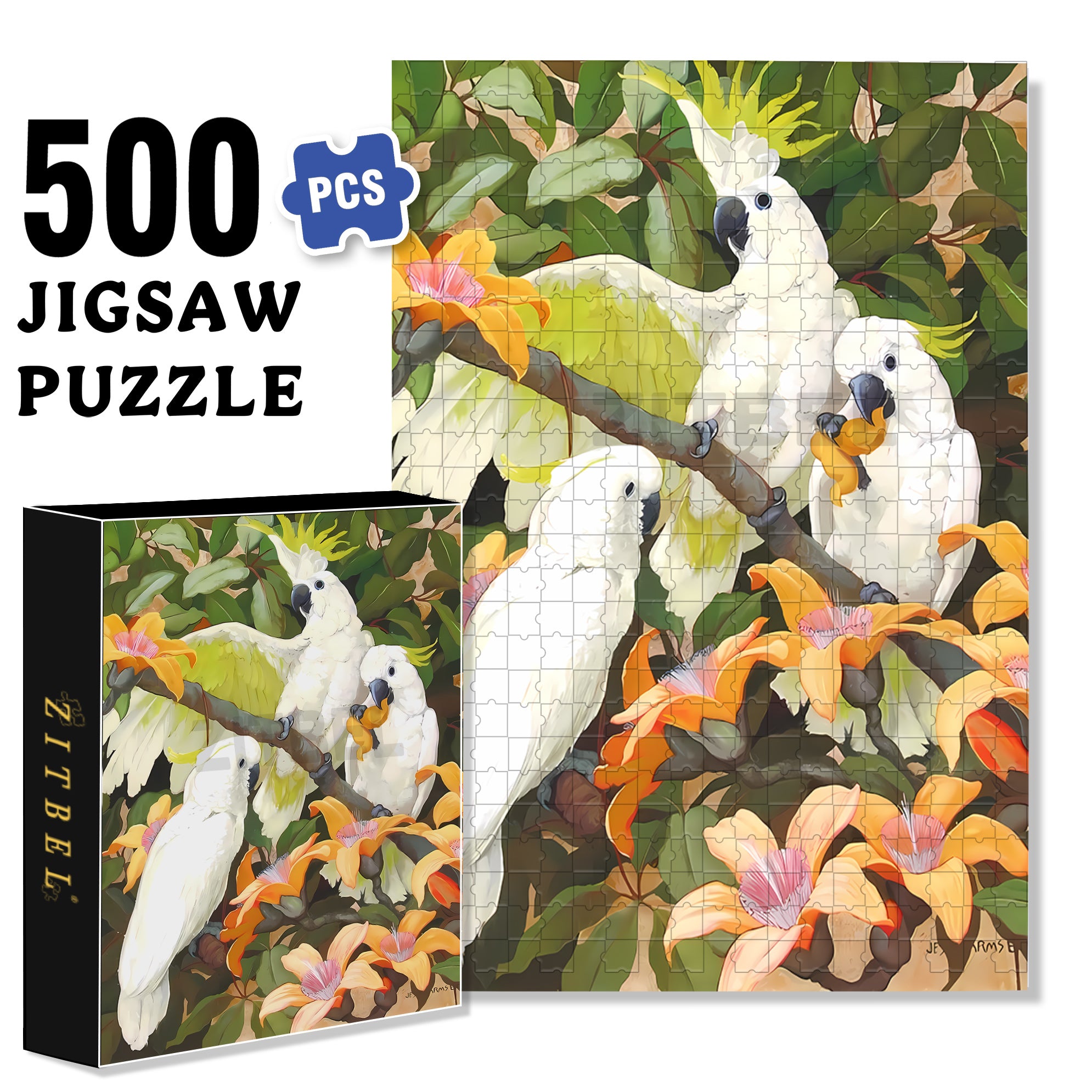 White Parrot 500pcs/1000pcs Jigsaw Puzzle, Scratch-Resistant, Interactive Family Game & Brain-Boosting DIY Decor, Perfect for Halloween, Christmas & New Year Gifts, Family Puzzle Game
