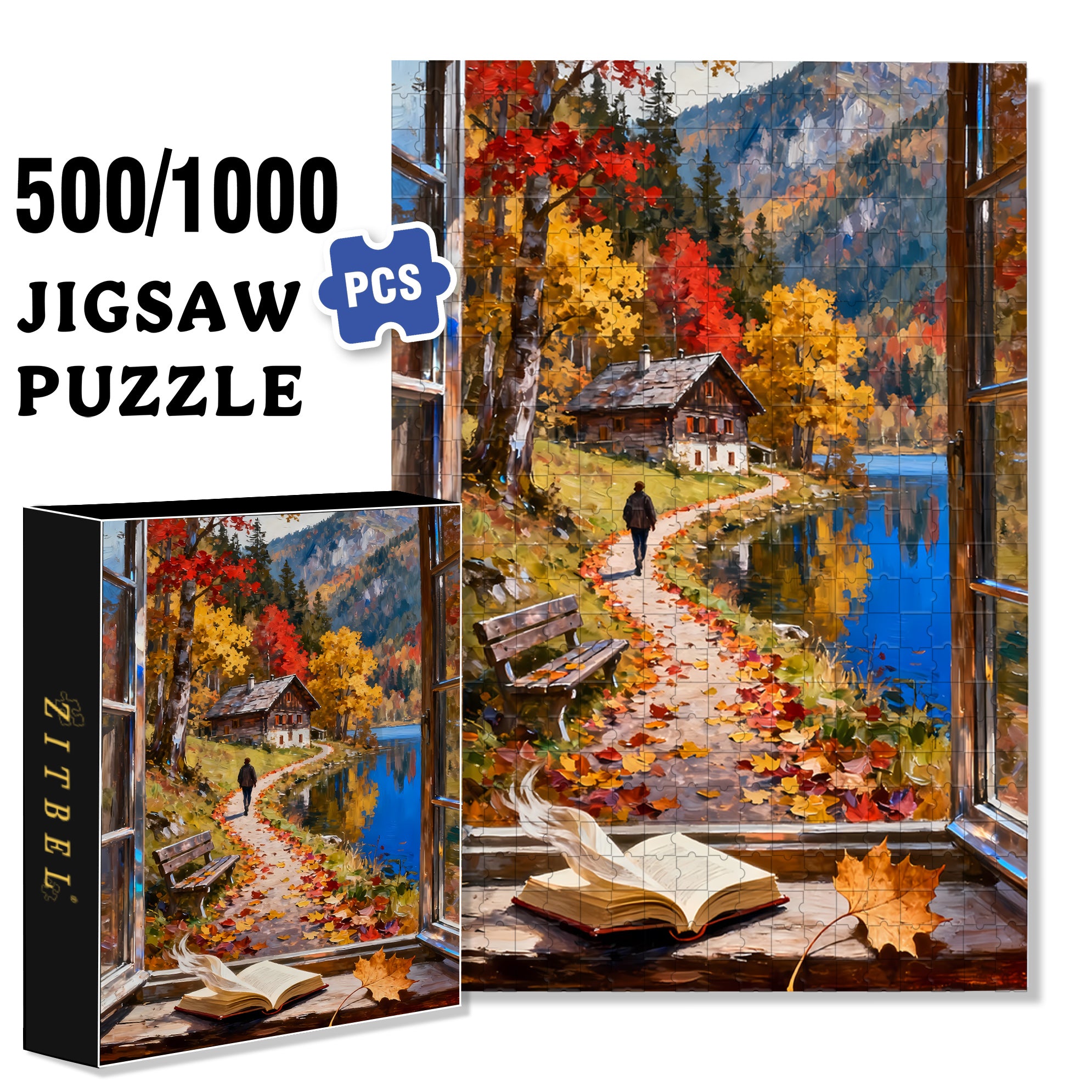 Autumn Leaves 500pcs/1000pcs Jigsaw Puzzle, Scratch-Resistant, Interactive Family Game & Brain-Boosting DIY Decor, Perfect for Halloween, Christmas & New Year Gifts, Family Puzzle Game