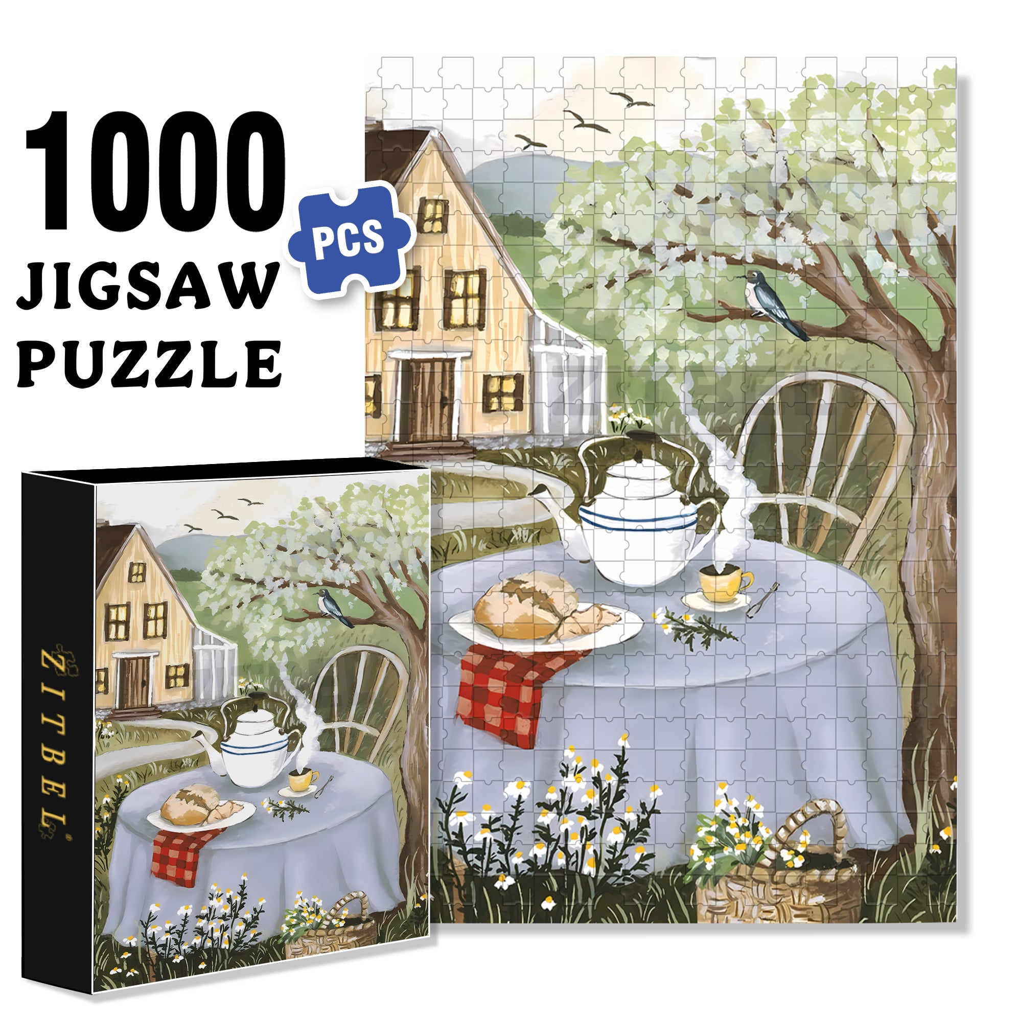 Chamomile Tea 500pcs/1000pcs Jigsaw Puzzle, Scratch-Resistant, Interactive Family Game & Brain-Boosting DIY Decor, Perfect for Halloween, Christmas & New Year Gifts, Family Puzzle Game