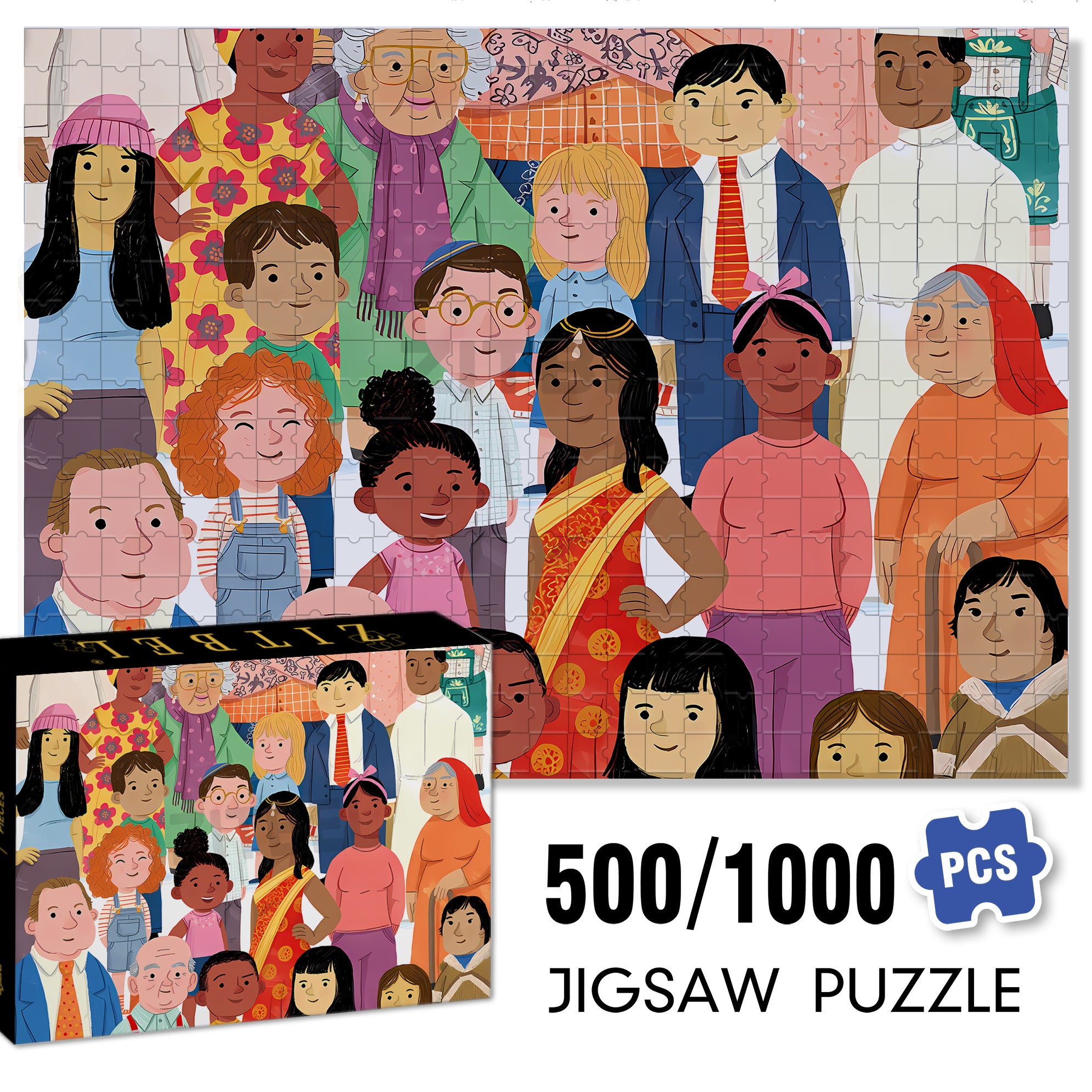 Crowd Portrait 500pcs/1000pcs Jigsaw Puzzle, Scratch-Resistant, Interactive Family Game & Brain-Boosting DIY Decor, Perfect for Halloween, Christmas & New Year Gifts, Family Puzzle Game
