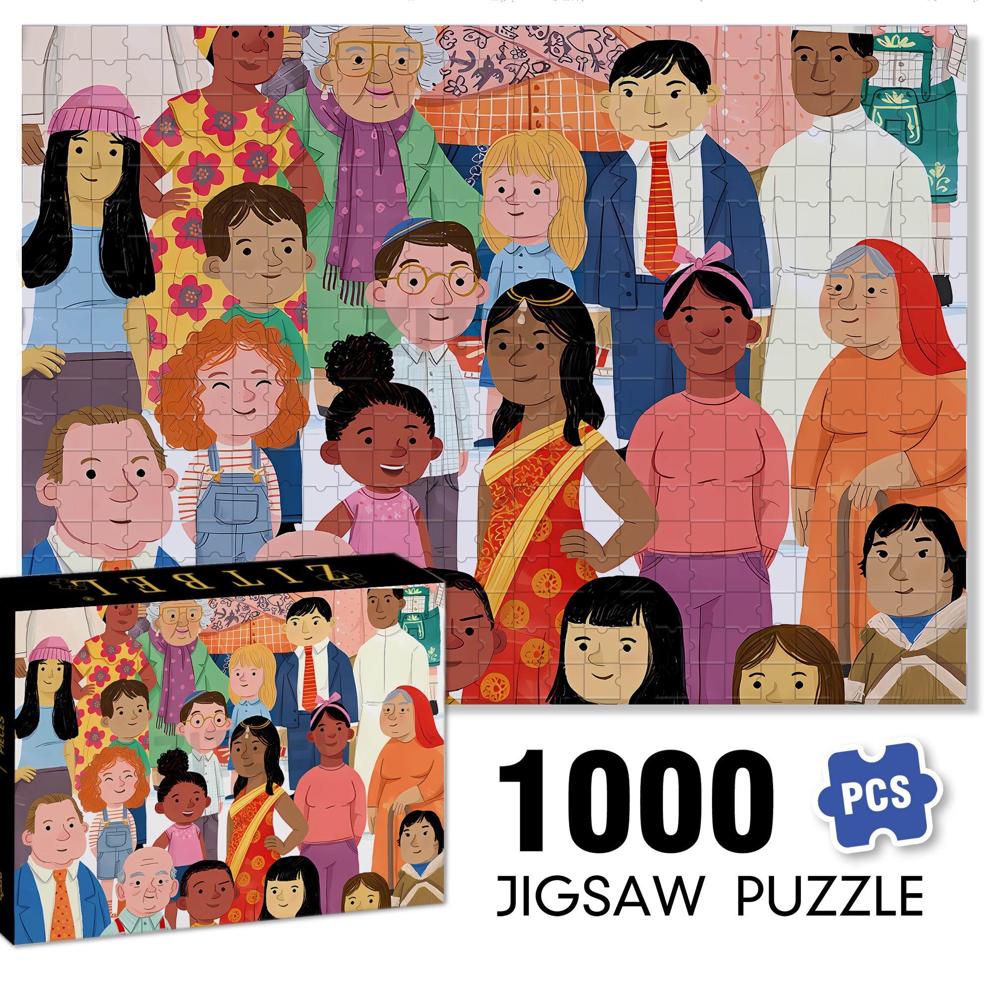 Crowd Portrait 500pcs/1000pcs Jigsaw Puzzle, Scratch-Resistant, Interactive Family Game & Brain-Boosting DIY Decor, Perfect for Halloween, Christmas & New Year Gifts, Family Puzzle Game
