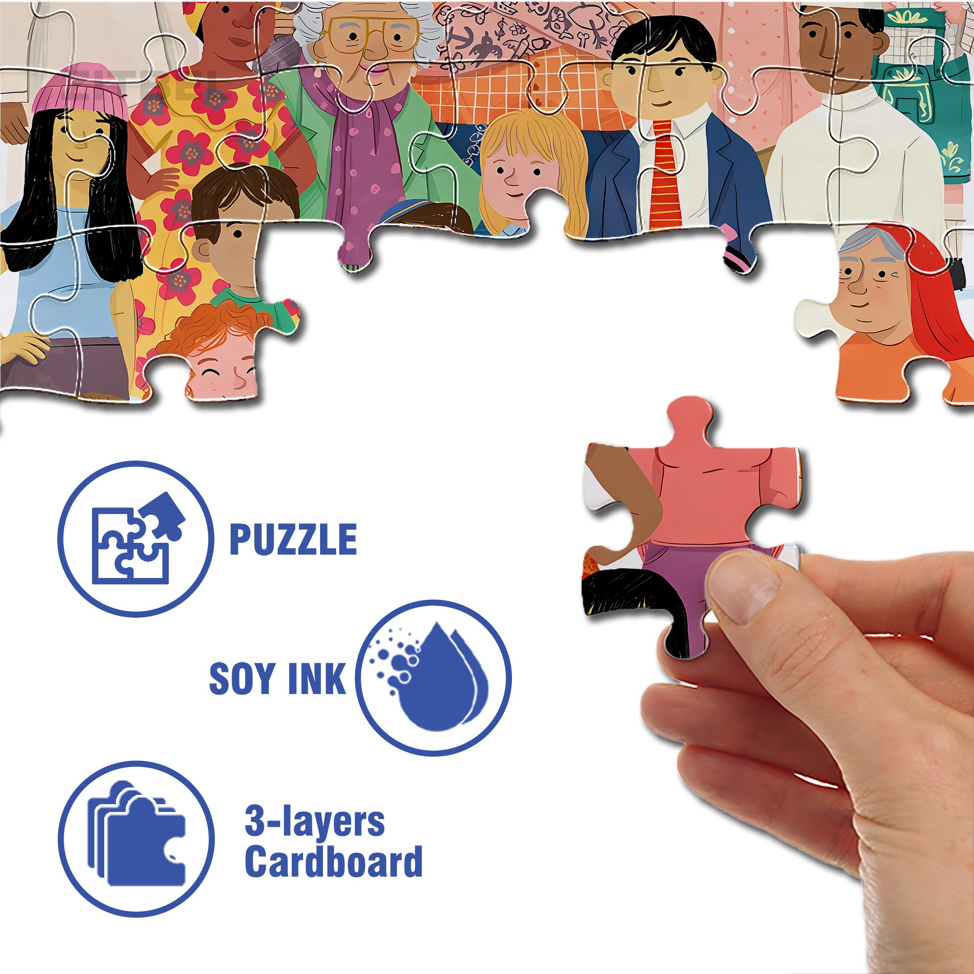 Crowd Portrait 500pcs/1000pcs Jigsaw Puzzle, Scratch-Resistant, Interactive Family Game & Brain-Boosting DIY Decor, Perfect for Halloween, Christmas & New Year Gifts, Family Puzzle Game