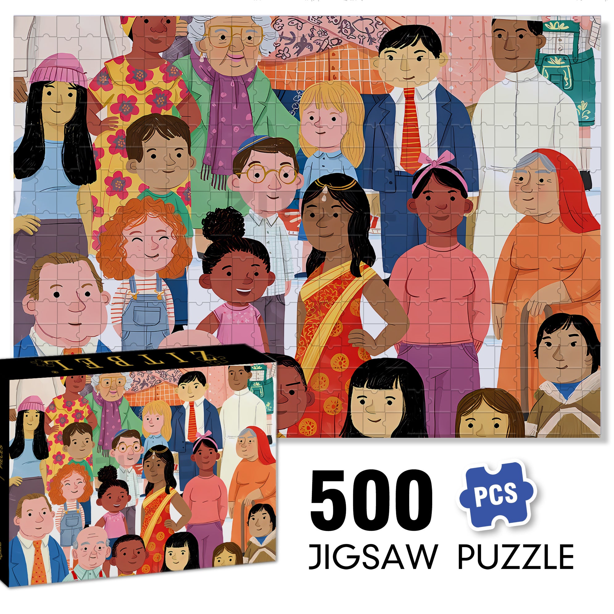 Crowd Portrait 500pcs/1000pcs Jigsaw Puzzle, Scratch-Resistant, Interactive Family Game & Brain-Boosting DIY Decor, Perfect for Halloween, Christmas & New Year Gifts, Family Puzzle Game