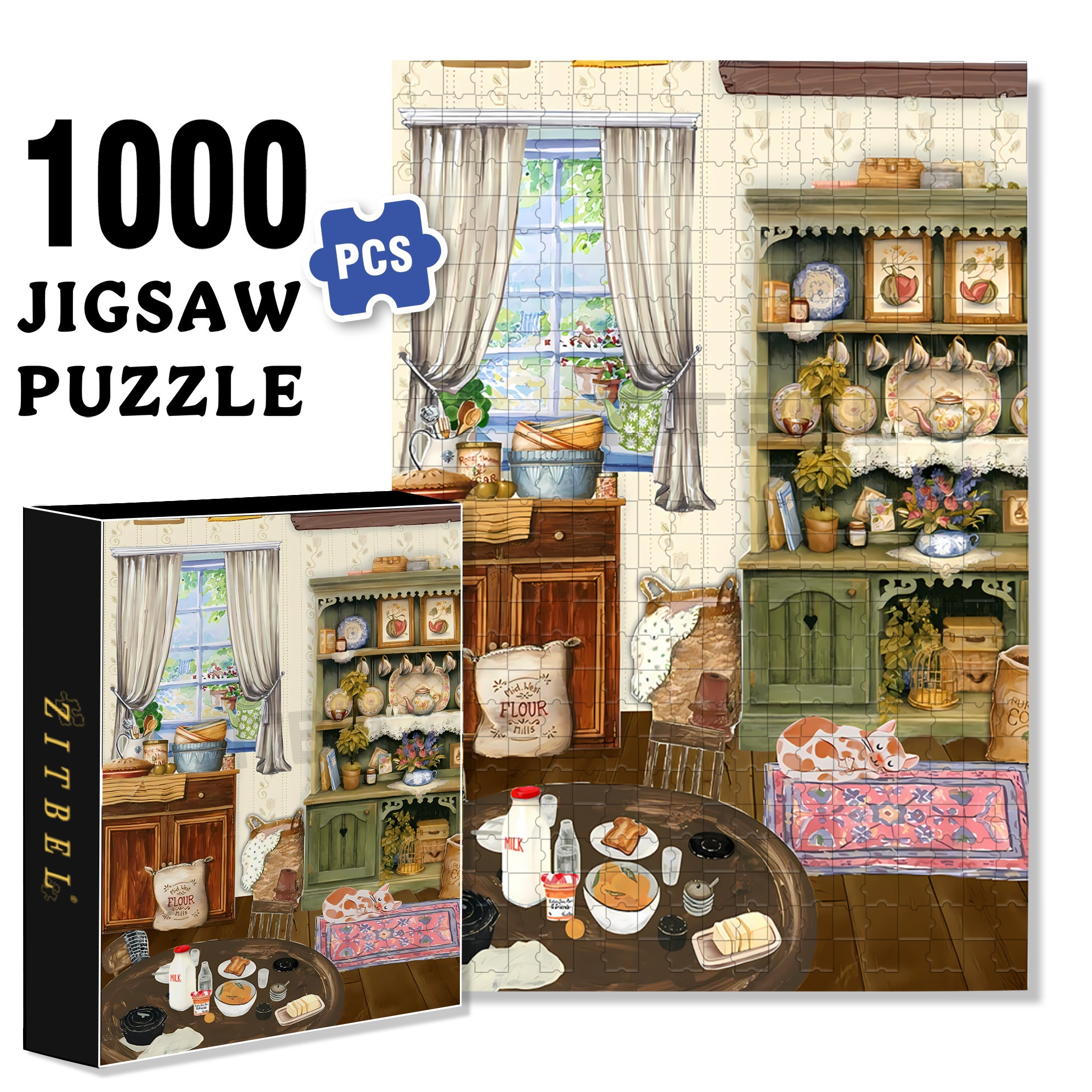 Cutie Little Kitchen 500pcs/1000pcs Jigsaw Puzzle, Scratch-Resistant, Interactive Family Game & Brain-Boosting DIY Decor, Perfect for Halloween, Christmas & New Year Gifts, Family Puzzle Game