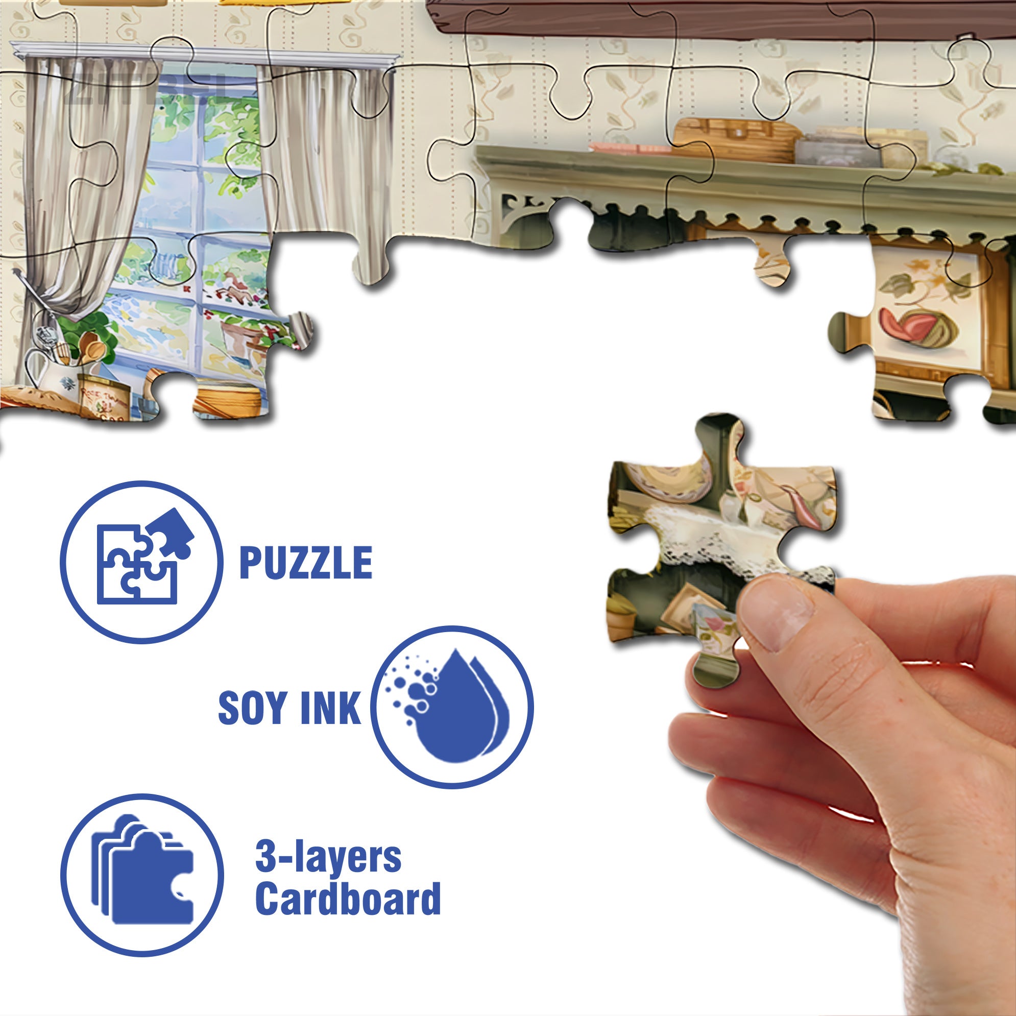 Cutie Little Kitchen 500pcs/1000pcs Jigsaw Puzzle, Scratch-Resistant, Interactive Family Game & Brain-Boosting DIY Decor, Perfect for Halloween, Christmas & New Year Gifts, Family Puzzle Game