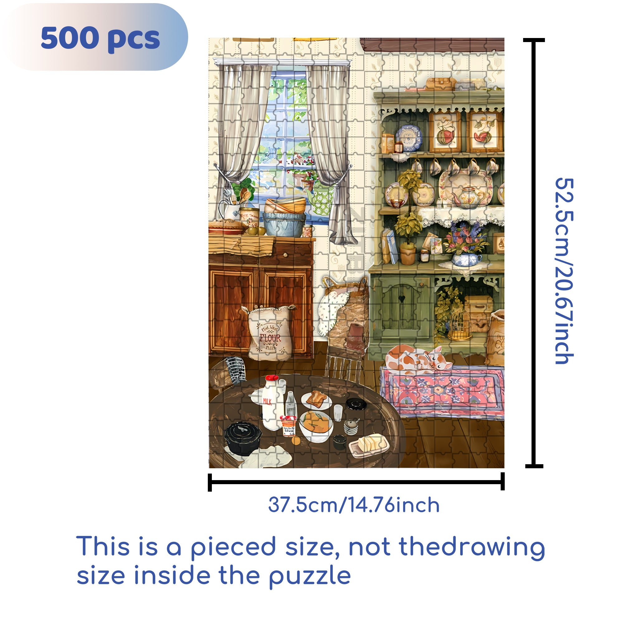 Cutie Little Kitchen 500pcs/1000pcs Jigsaw Puzzle, Scratch-Resistant, Interactive Family Game & Brain-Boosting DIY Decor, Perfect for Halloween, Christmas & New Year Gifts, Family Puzzle Game