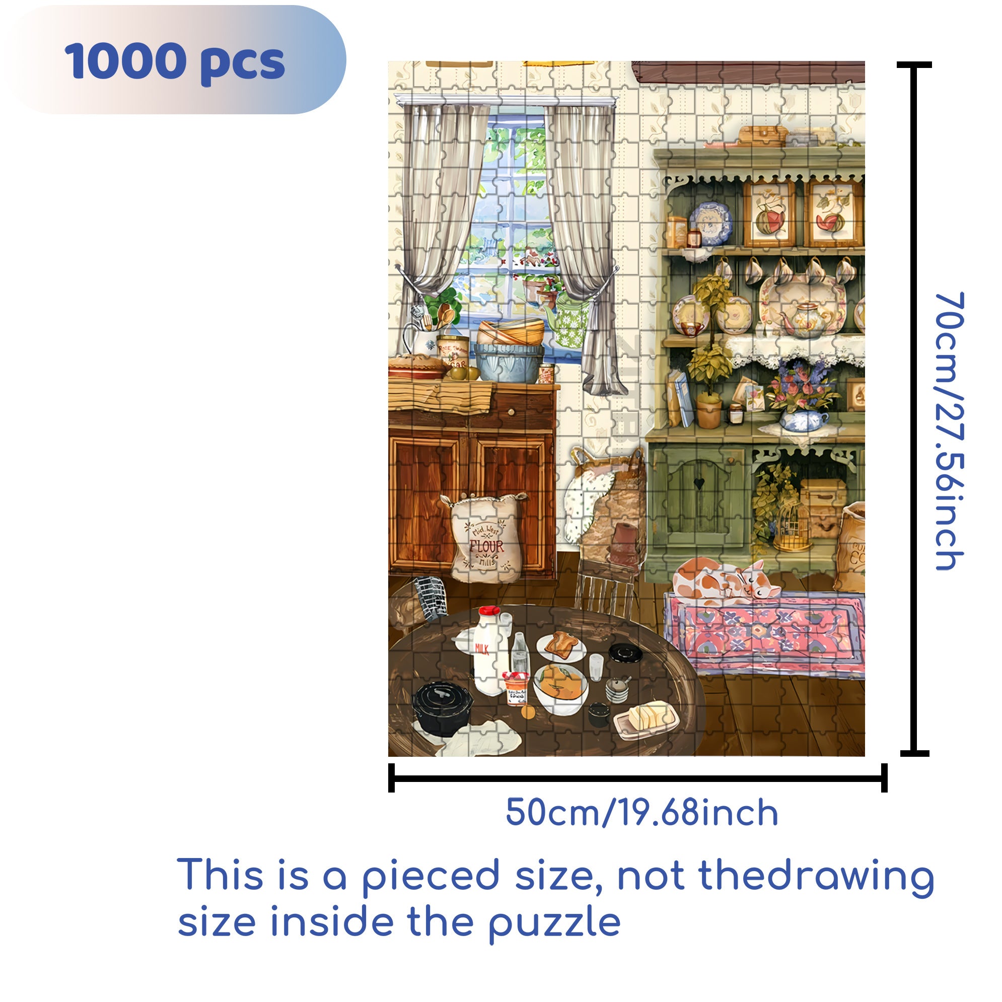 Cutie Little Kitchen 500pcs/1000pcs Jigsaw Puzzle, Scratch-Resistant, Interactive Family Game & Brain-Boosting DIY Decor, Perfect for Halloween, Christmas & New Year Gifts, Family Puzzle Game