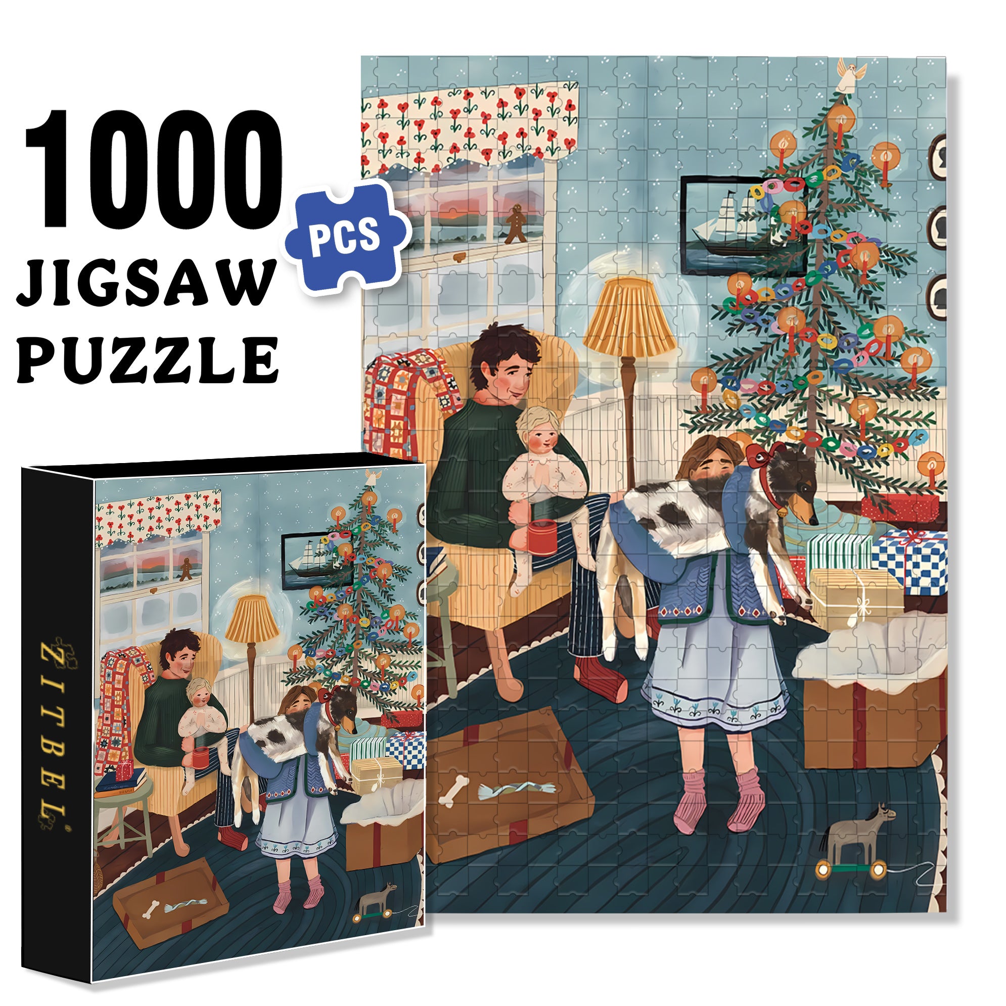 Family on Christmas Morning 500pcs/1000pcs Jigsaw Puzzle, Scratch-Resistant, Interactive Family Game & Brain-Boosting DIY Decor, Perfect for Halloween, Christmas & New Year Gifts, Family Puzzle Game