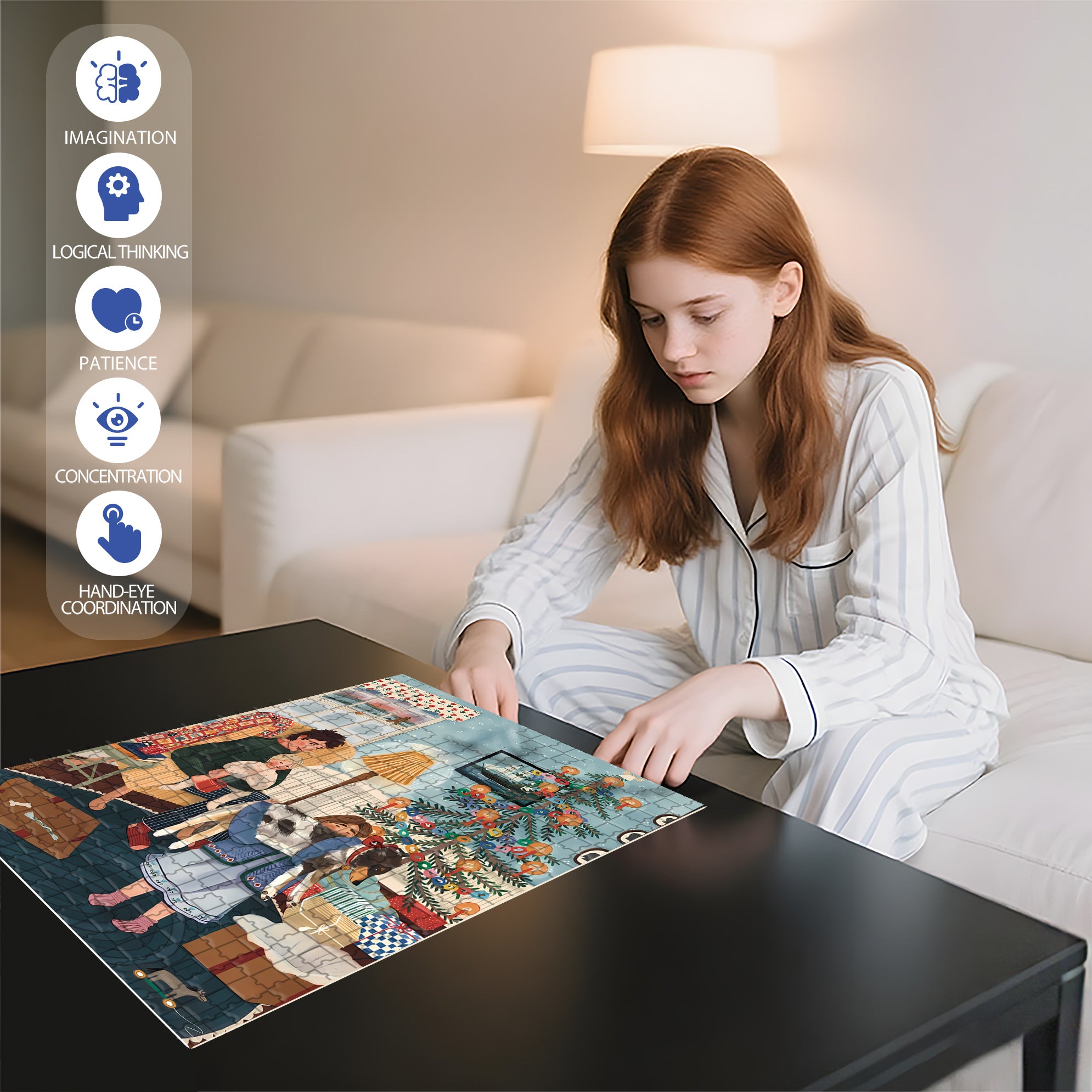 Family on Christmas Morning 500pcs/1000pcs Jigsaw Puzzle, Scratch-Resistant, Interactive Family Game & Brain-Boosting DIY Decor, Perfect for Halloween, Christmas & New Year Gifts, Family Puzzle Game