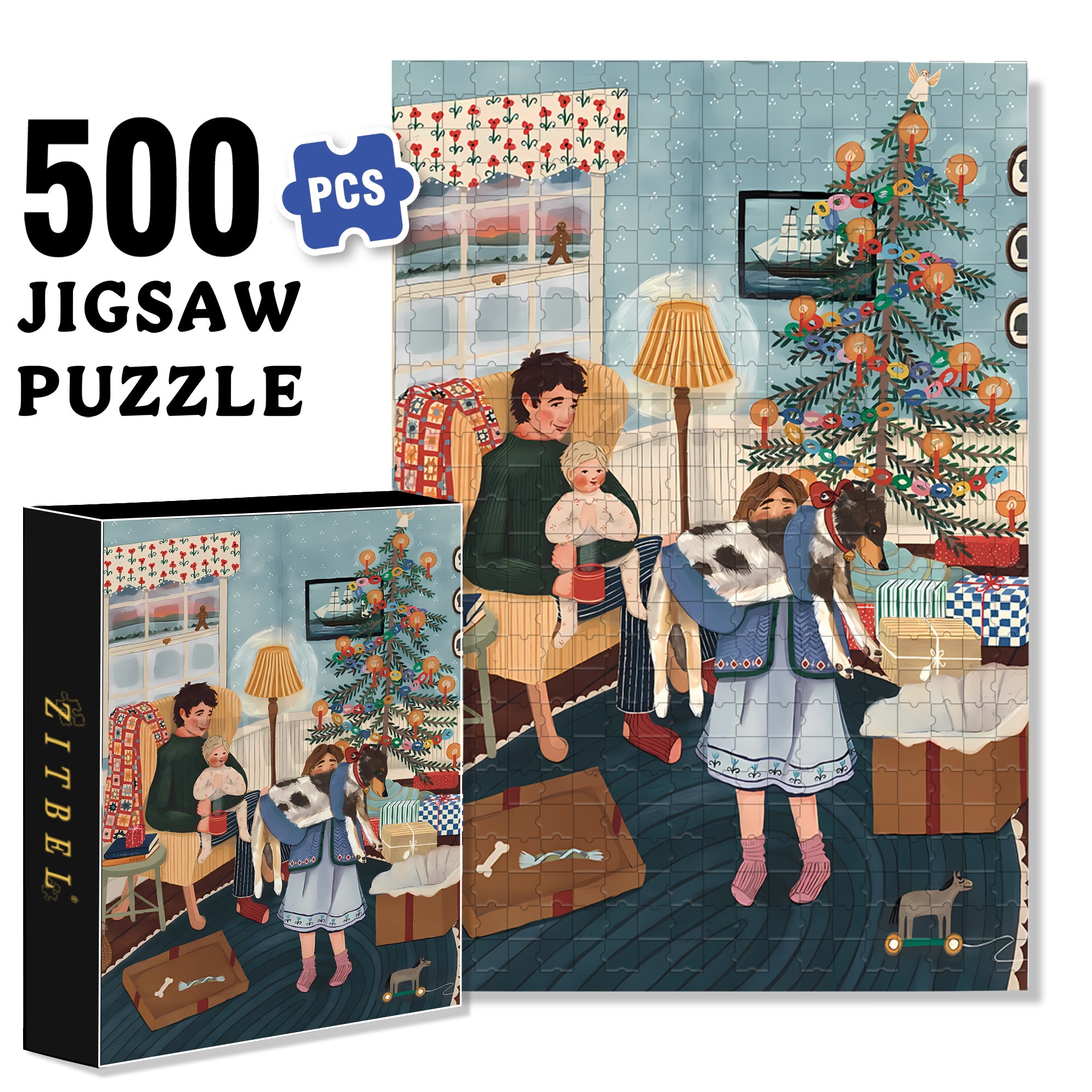 Family on Christmas Morning 500pcs/1000pcs Jigsaw Puzzle, Scratch-Resistant, Interactive Family Game & Brain-Boosting DIY Decor, Perfect for Halloween, Christmas & New Year Gifts, Family Puzzle Game