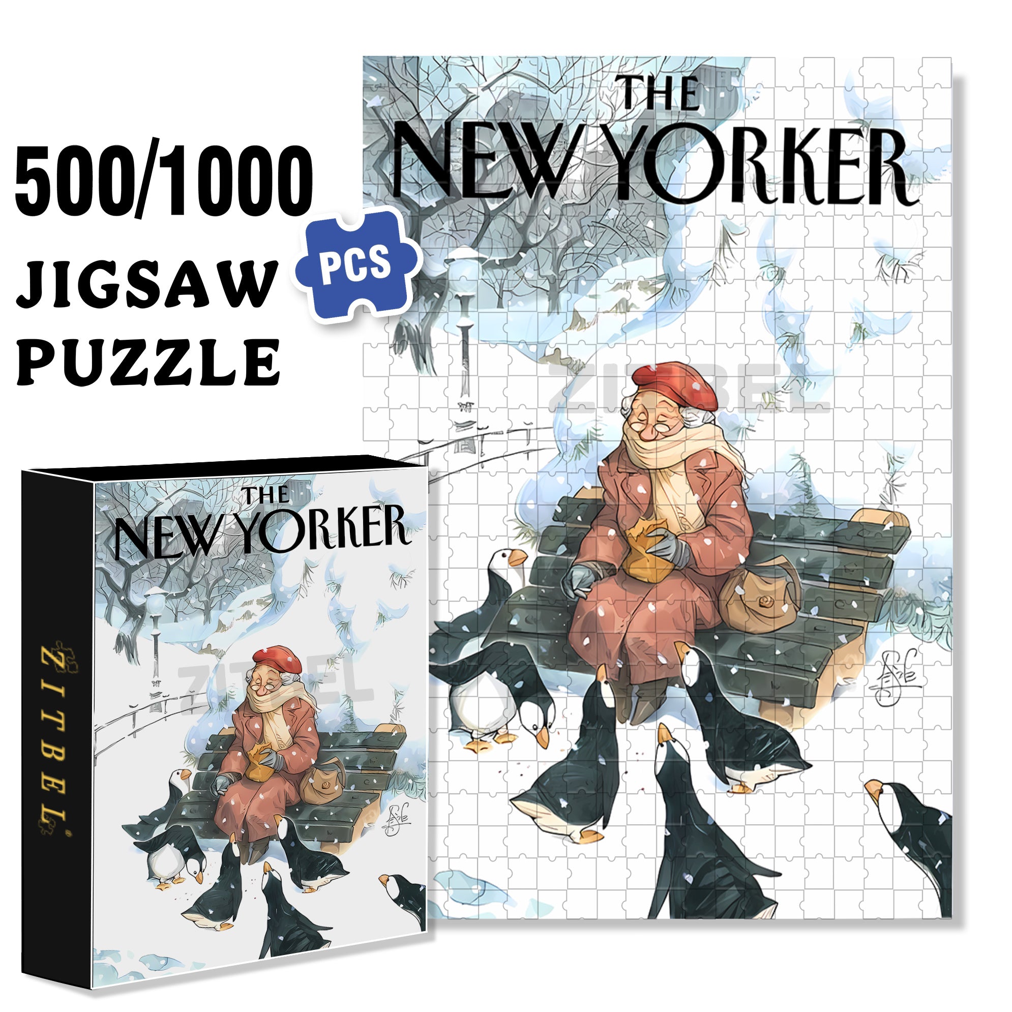 Feed The Penguins 500pcs/1000pcs Jigsaw Puzzle, Scratch-Resistant, Interactive Family Game & Brain-Boosting DIY Decor, Perfect for Halloween, Christmas & New Year Gifts, Family Puzzle Game