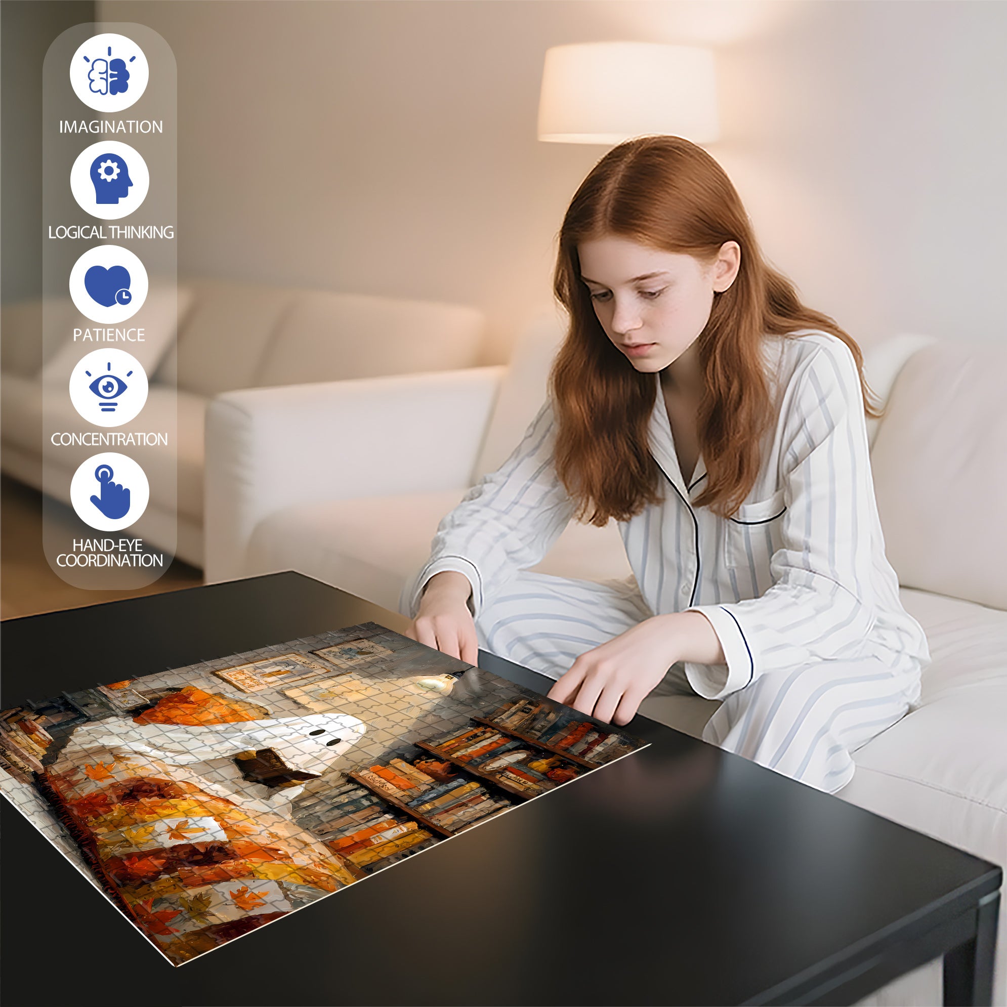 Ghosts Also Need To Read 500pcs/1000pcs Jigsaw Puzzle, Scratch-Resistant, Interactive Family Game & Brain-Boosting DIY Decor, Perfect for Halloween, Christmas & New Year Gifts, Family Puzzle Game
