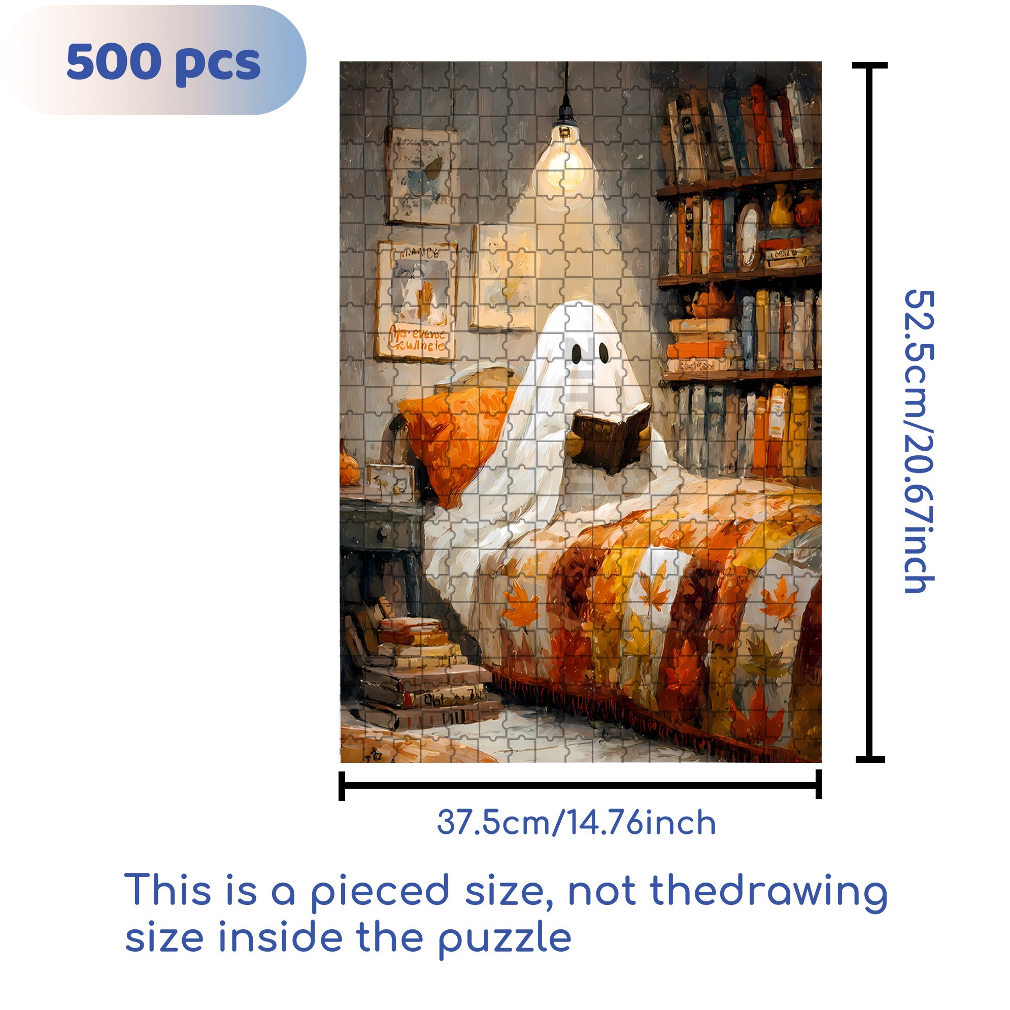 Ghosts Also Need To Read 500pcs/1000pcs Jigsaw Puzzle, Scratch-Resistant, Interactive Family Game & Brain-Boosting DIY Decor, Perfect for Halloween, Christmas & New Year Gifts, Family Puzzle Game