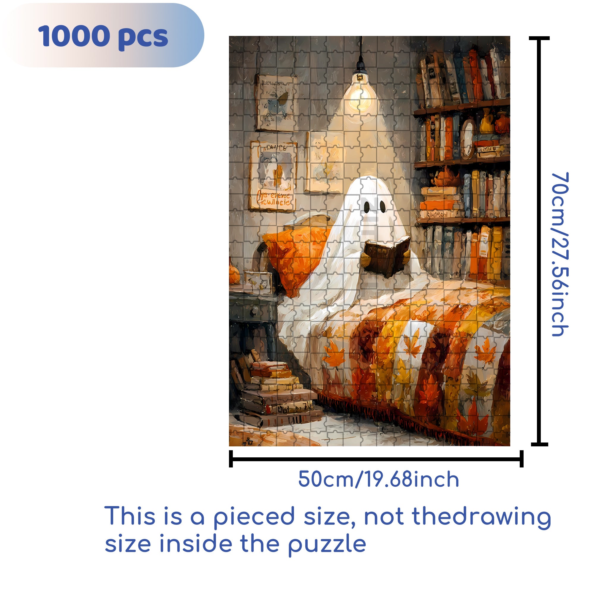 Ghosts Also Need To Read 500pcs/1000pcs Jigsaw Puzzle, Scratch-Resistant, Interactive Family Game & Brain-Boosting DIY Decor, Perfect for Halloween, Christmas & New Year Gifts, Family Puzzle Game