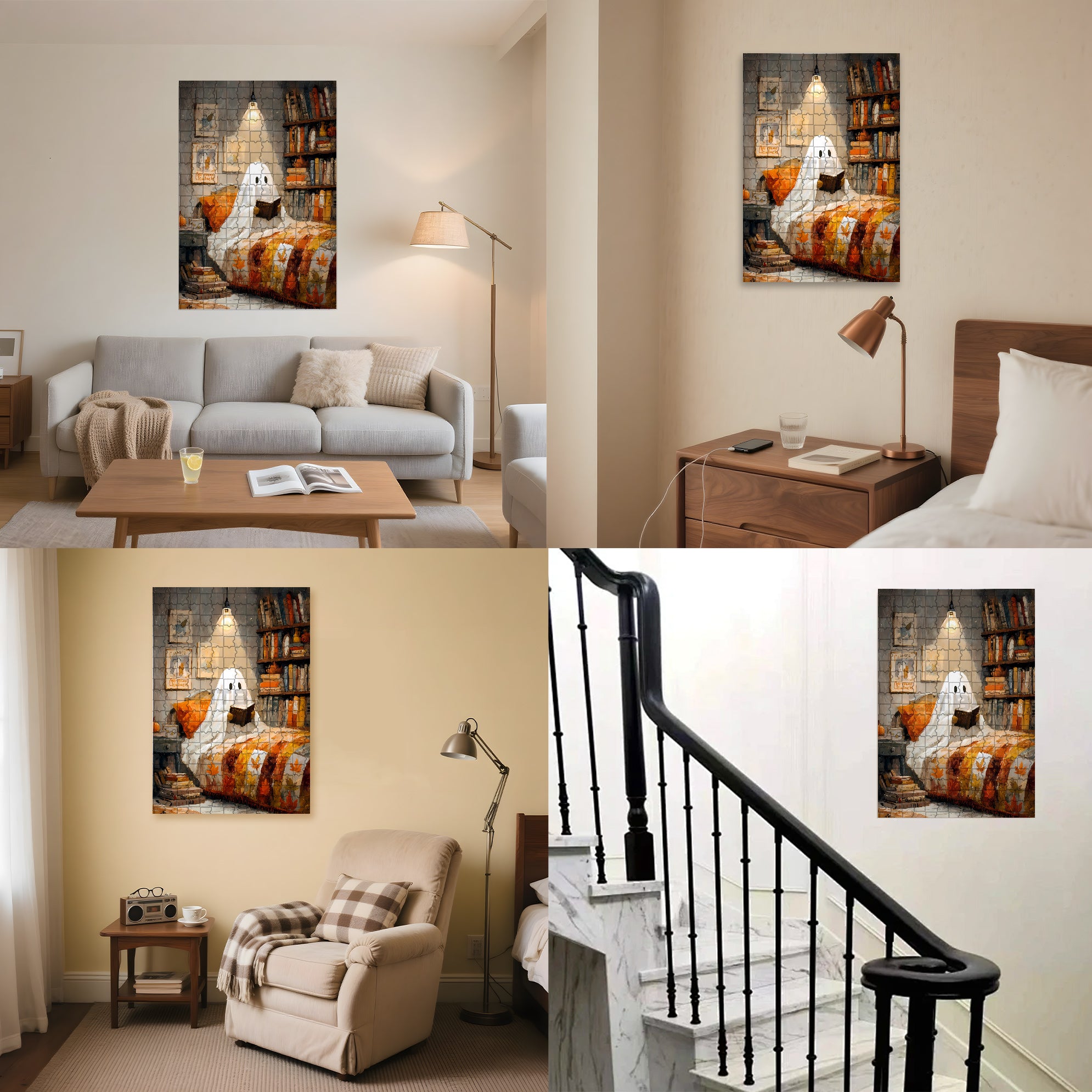 Ghosts Also Need To Read 500pcs/1000pcs Jigsaw Puzzle, Scratch-Resistant, Interactive Family Game & Brain-Boosting DIY Decor, Perfect for Halloween, Christmas & New Year Gifts, Family Puzzle Game