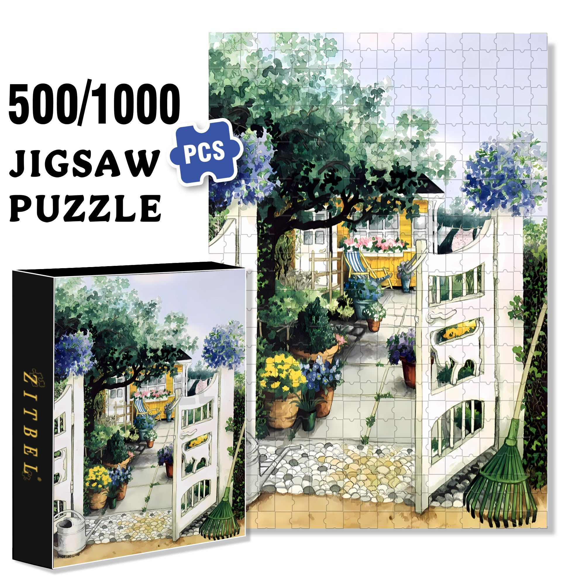 Grandma's Back Garden 500pcs/1000pcs Jigsaw Puzzle, Scratch-Resistant, Interactive Family Game & Brain-Boosting DIY Decor, Perfect for Halloween, Christmas & New Year Gifts, Family Puzzle Game