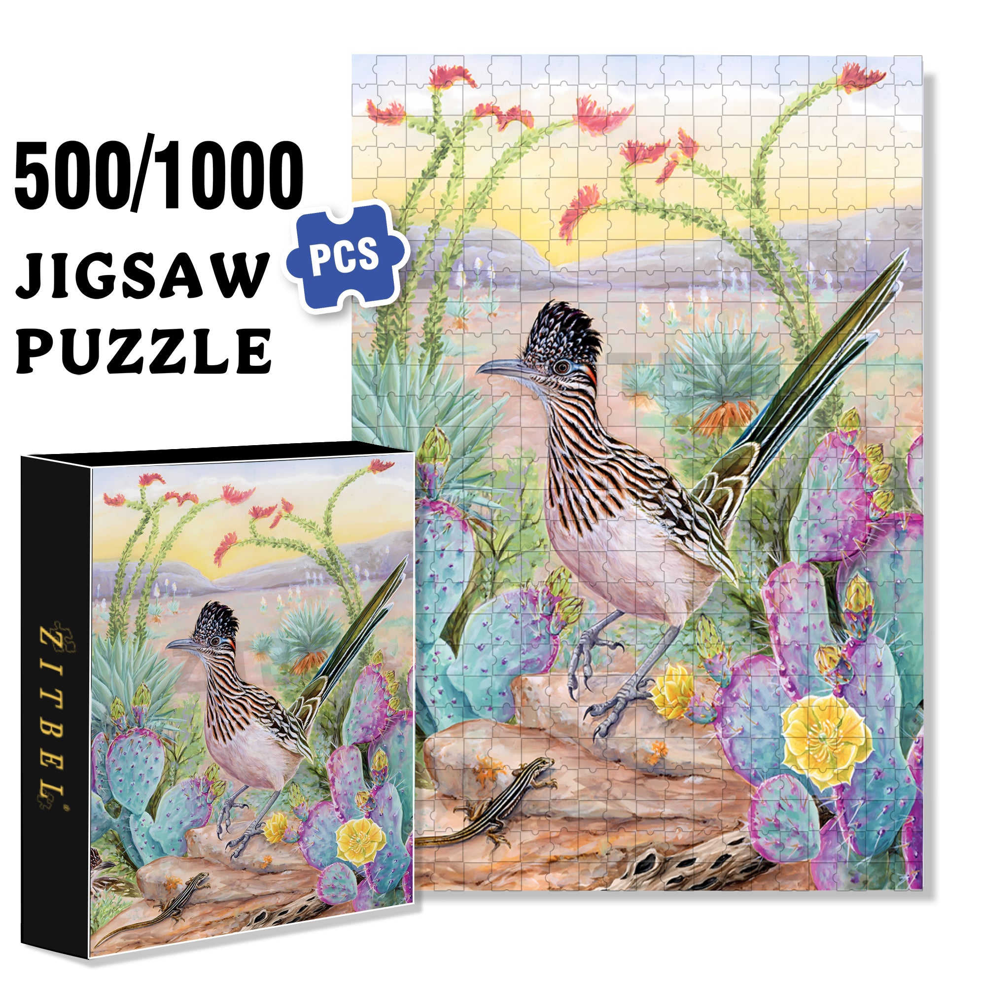 Greater Roadrunner 500pcs/1000pcs Jigsaw Puzzle, Scratch-Resistant, Interactive Family Game & Brain-Boosting DIY Decor, Perfect for Halloween, Christmas & New Year Gifts, Family Puzzle Game
