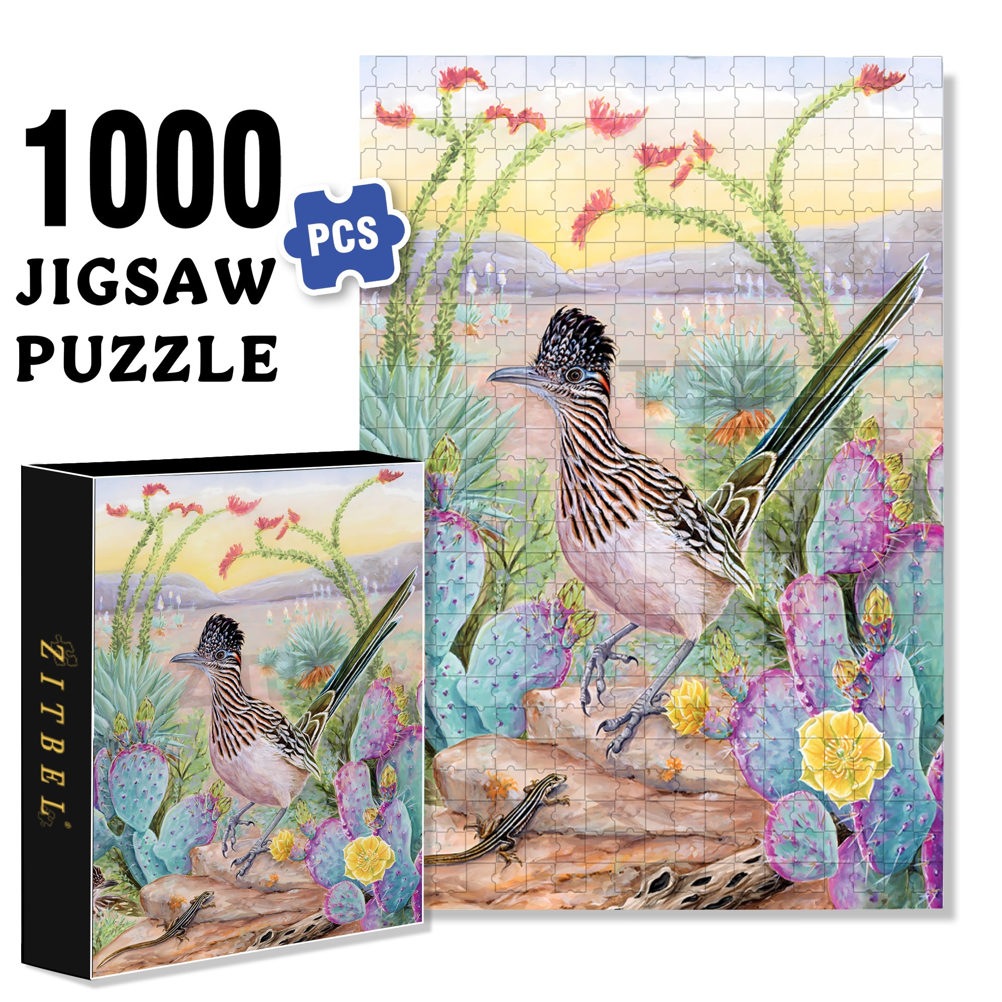 Greater Roadrunner 500pcs/1000pcs Jigsaw Puzzle, Scratch-Resistant, Interactive Family Game & Brain-Boosting DIY Decor, Perfect for Halloween, Christmas & New Year Gifts, Family Puzzle Game