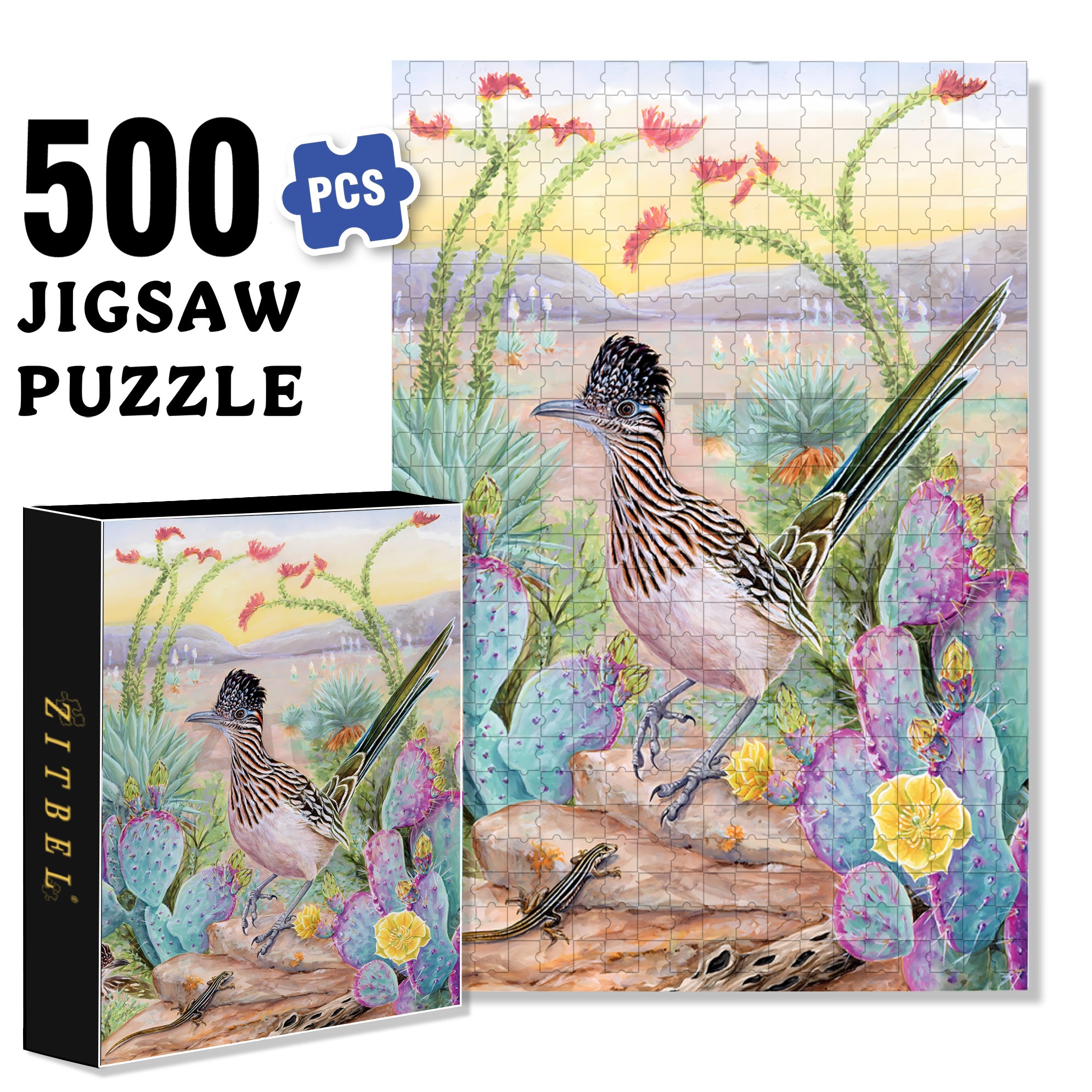 Greater Roadrunner 500pcs/1000pcs Jigsaw Puzzle, Scratch-Resistant, Interactive Family Game & Brain-Boosting DIY Decor, Perfect for Halloween, Christmas & New Year Gifts, Family Puzzle Game
