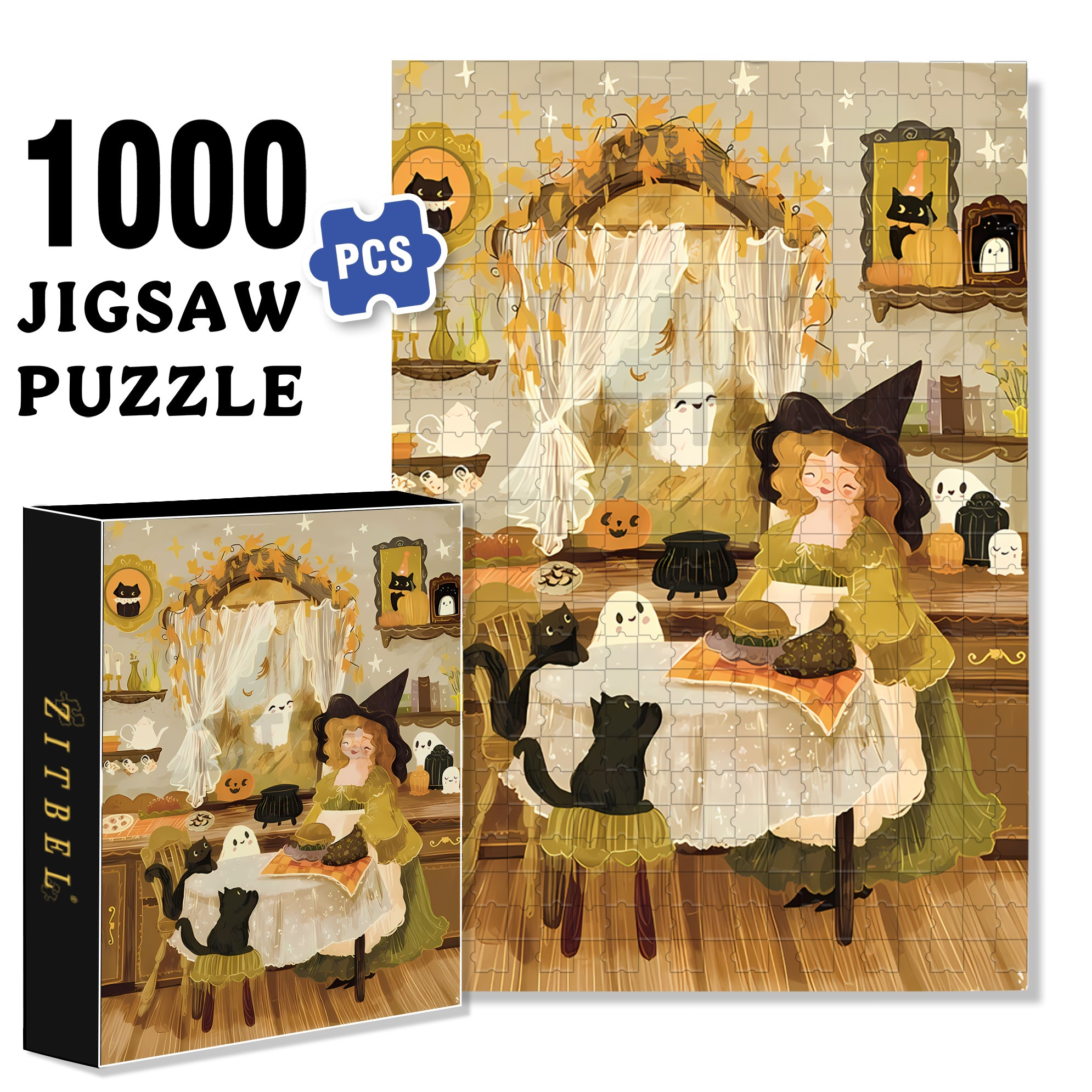 Halloween Baking Witch 500pcs/1000pcs Jigsaw Puzzle, Scratch-Resistant, Interactive Family Game & Brain-Boosting DIY Decor, Perfect for Halloween, Christmas & New Year Gifts, Family Puzzle Game