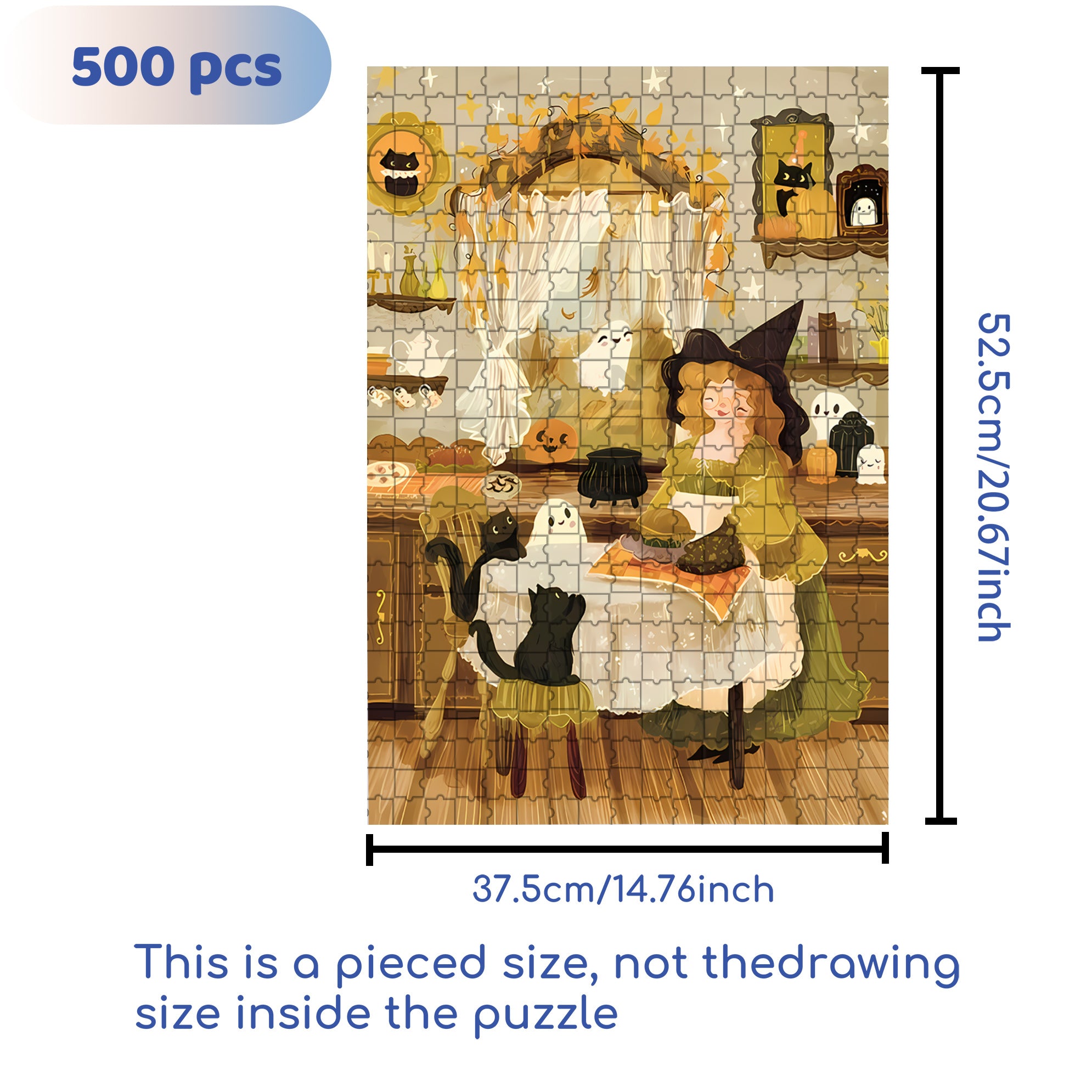 Halloween Baking Witch 500pcs/1000pcs Jigsaw Puzzle, Scratch-Resistant, Interactive Family Game & Brain-Boosting DIY Decor, Perfect for Halloween, Christmas & New Year Gifts, Family Puzzle Game