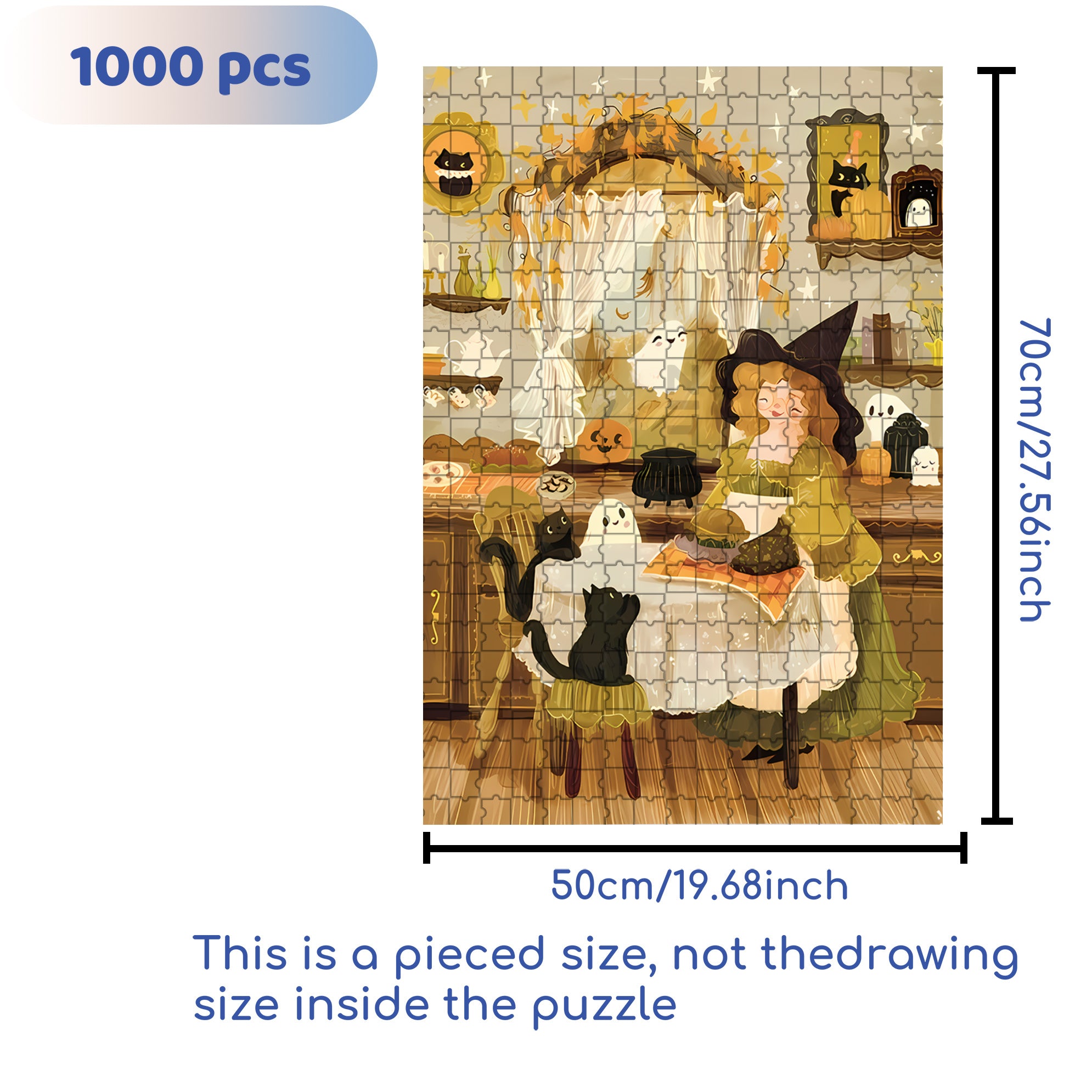 Halloween Baking Witch 500pcs/1000pcs Jigsaw Puzzle, Scratch-Resistant, Interactive Family Game & Brain-Boosting DIY Decor, Perfect for Halloween, Christmas & New Year Gifts, Family Puzzle Game