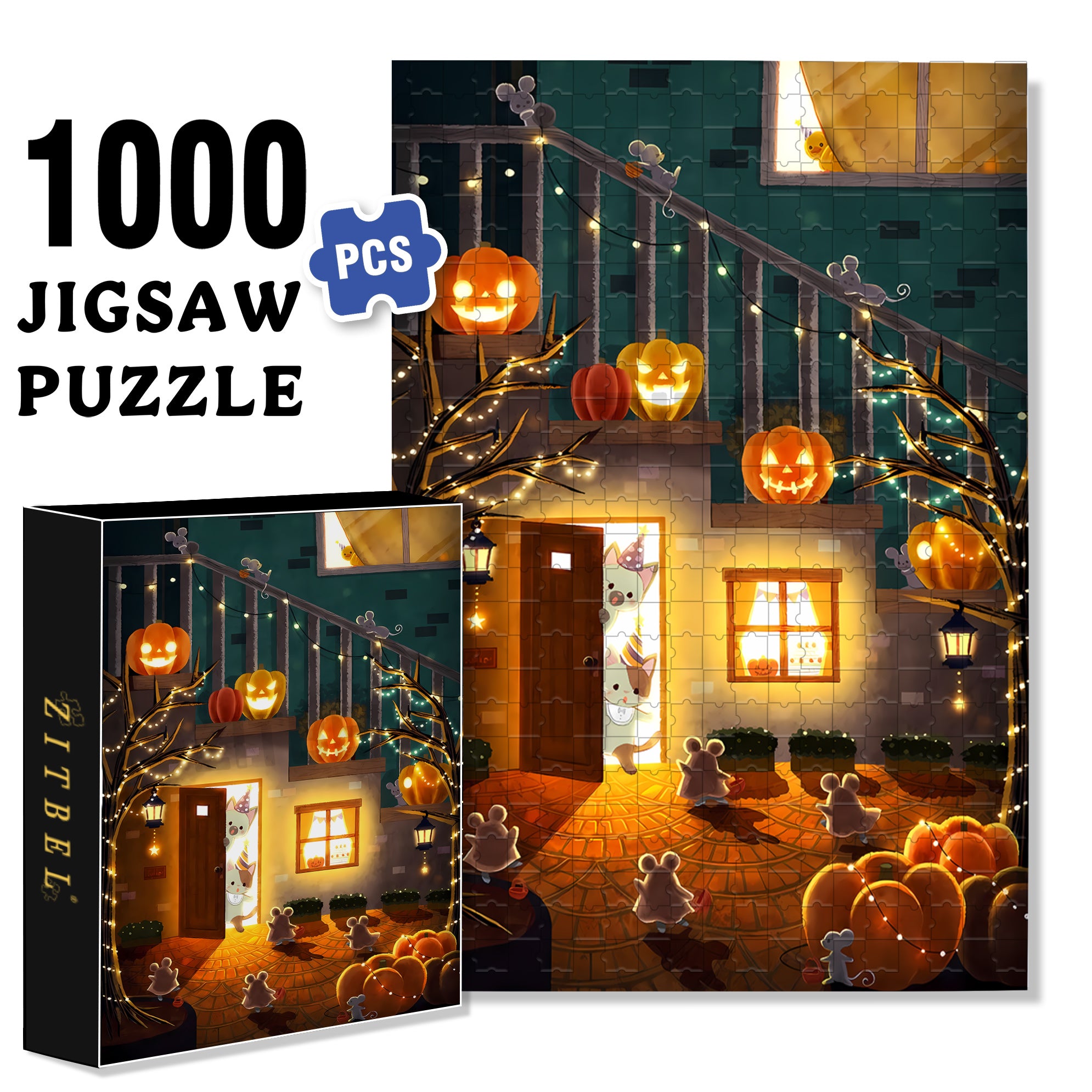 Horror Night 500pcs/1000pcs Jigsaw Puzzle, Scratch-Resistant, Interactive Family Game & Brain-Boosting DIY Decor, Perfect for Halloween, Christmas & New Year Gifts, Family Puzzle Game