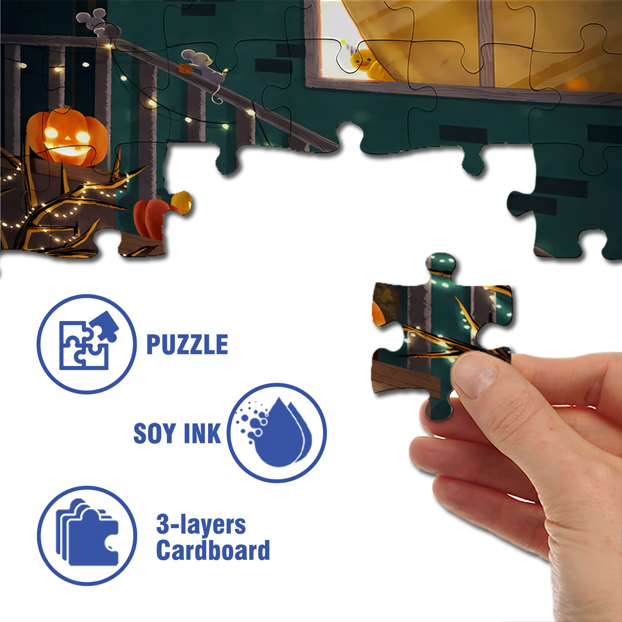 Horror Night 500pcs/1000pcs Jigsaw Puzzle, Scratch-Resistant, Interactive Family Game & Brain-Boosting DIY Decor, Perfect for Halloween, Christmas & New Year Gifts, Family Puzzle Game