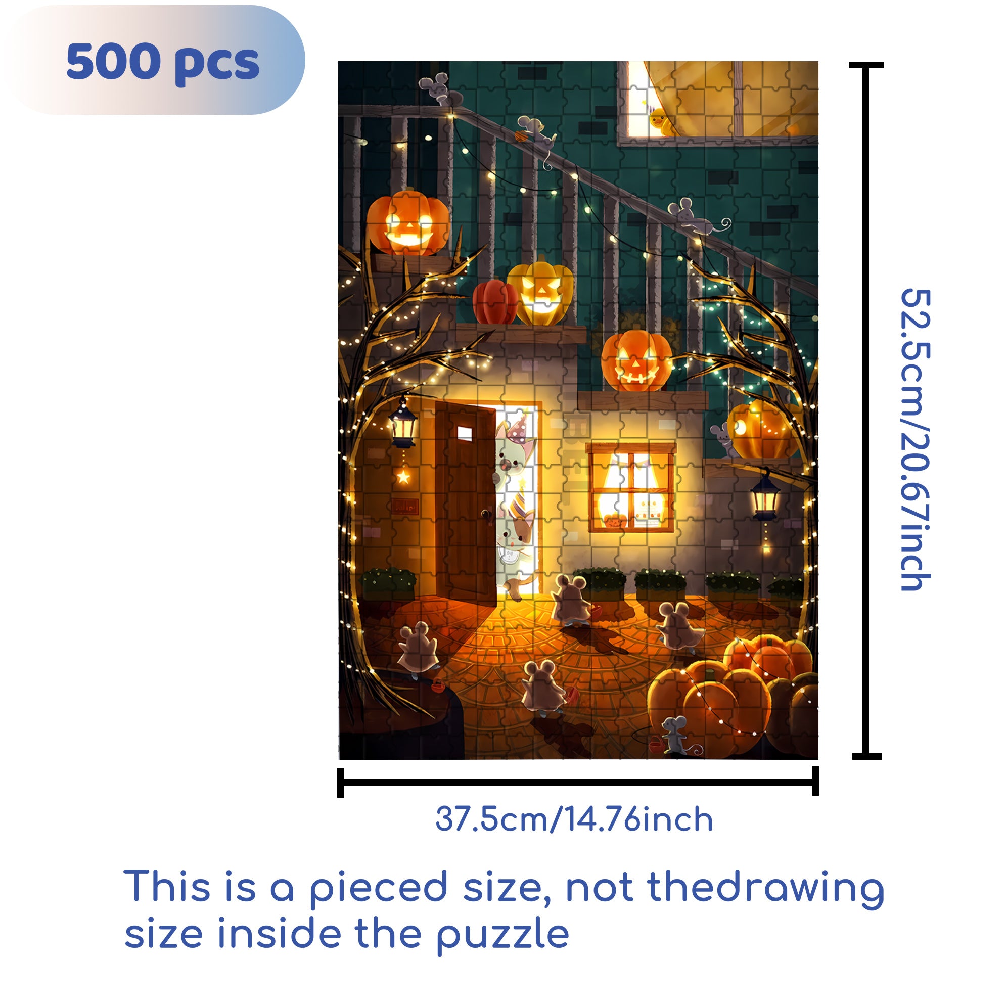 Horror Night 500pcs/1000pcs Jigsaw Puzzle, Scratch-Resistant, Interactive Family Game & Brain-Boosting DIY Decor, Perfect for Halloween, Christmas & New Year Gifts, Family Puzzle Game