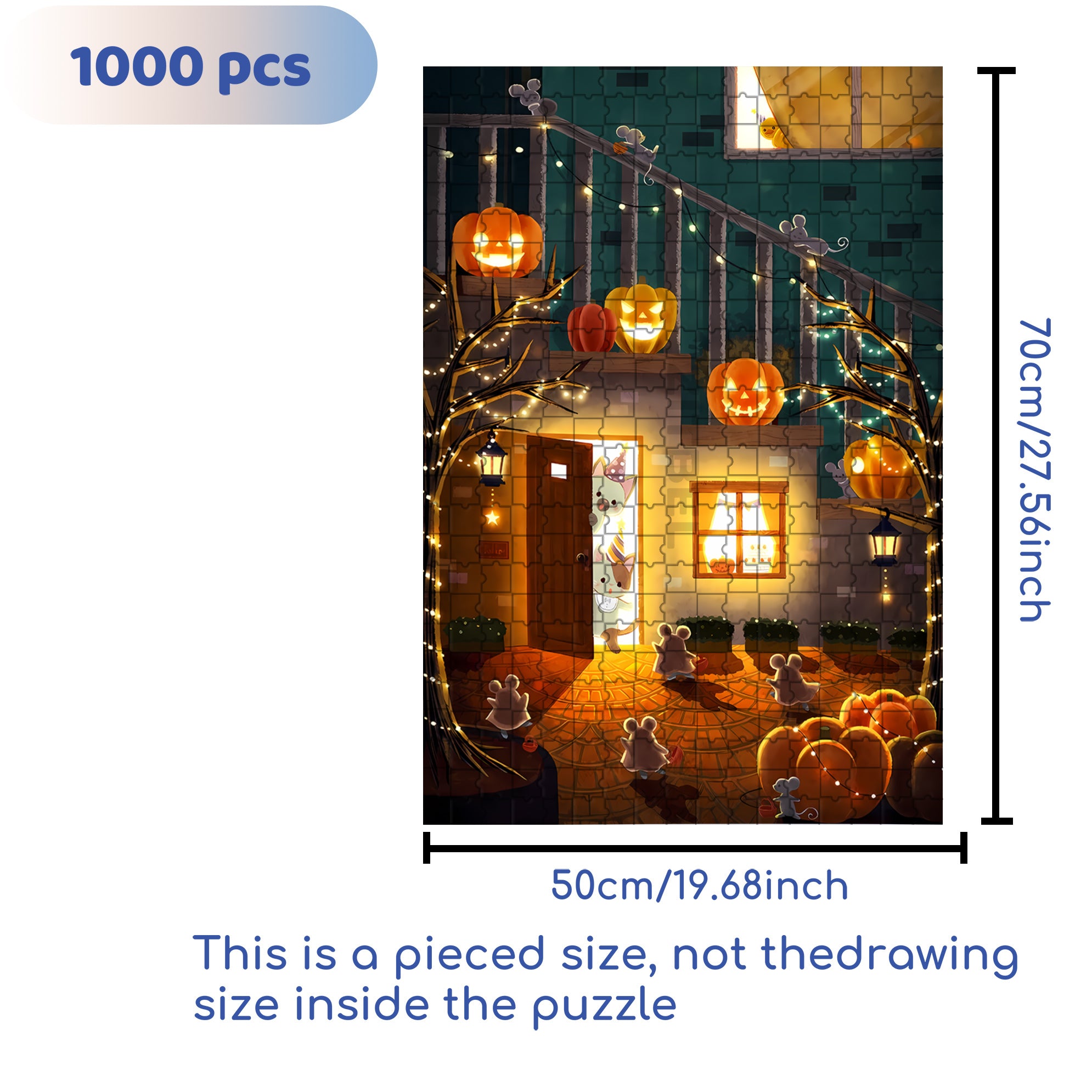 Horror Night 500pcs/1000pcs Jigsaw Puzzle, Scratch-Resistant, Interactive Family Game & Brain-Boosting DIY Decor, Perfect for Halloween, Christmas & New Year Gifts, Family Puzzle Game