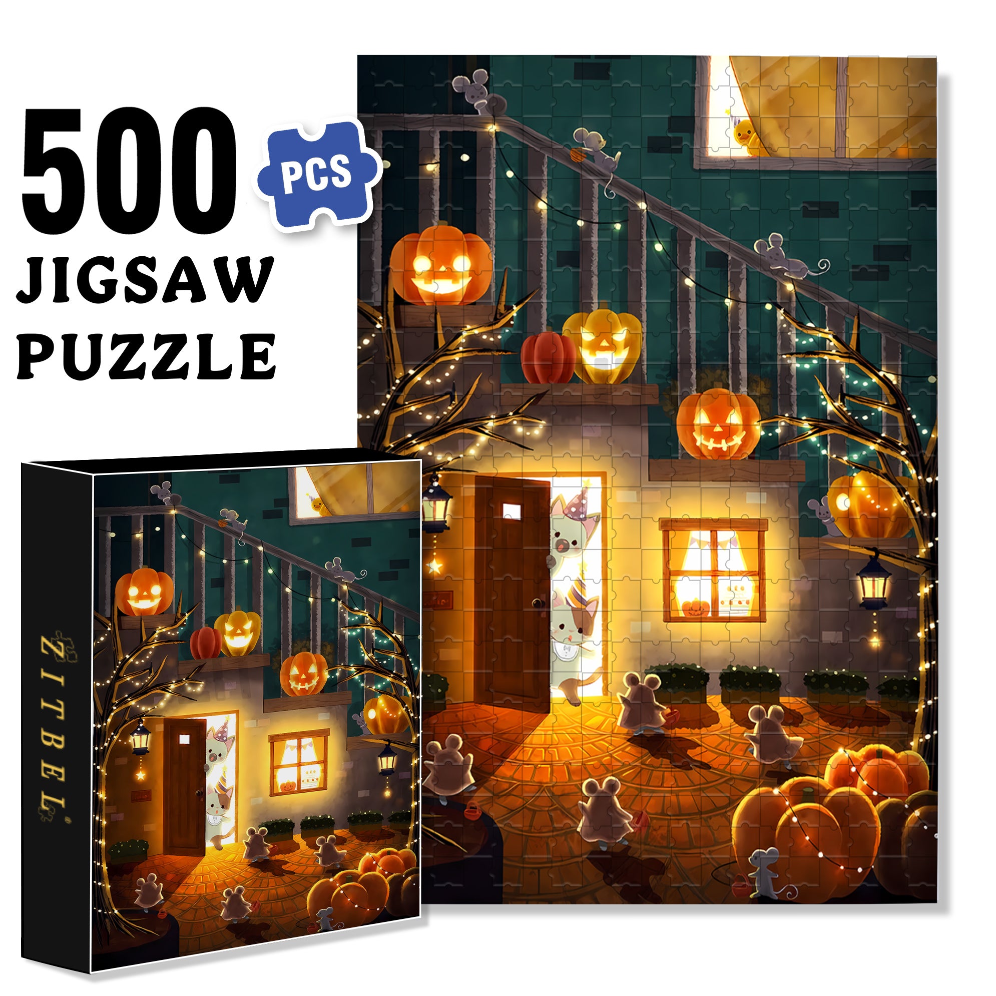 Horror Night 500pcs/1000pcs Jigsaw Puzzle, Scratch-Resistant, Interactive Family Game & Brain-Boosting DIY Decor, Perfect for Halloween, Christmas & New Year Gifts, Family Puzzle Game