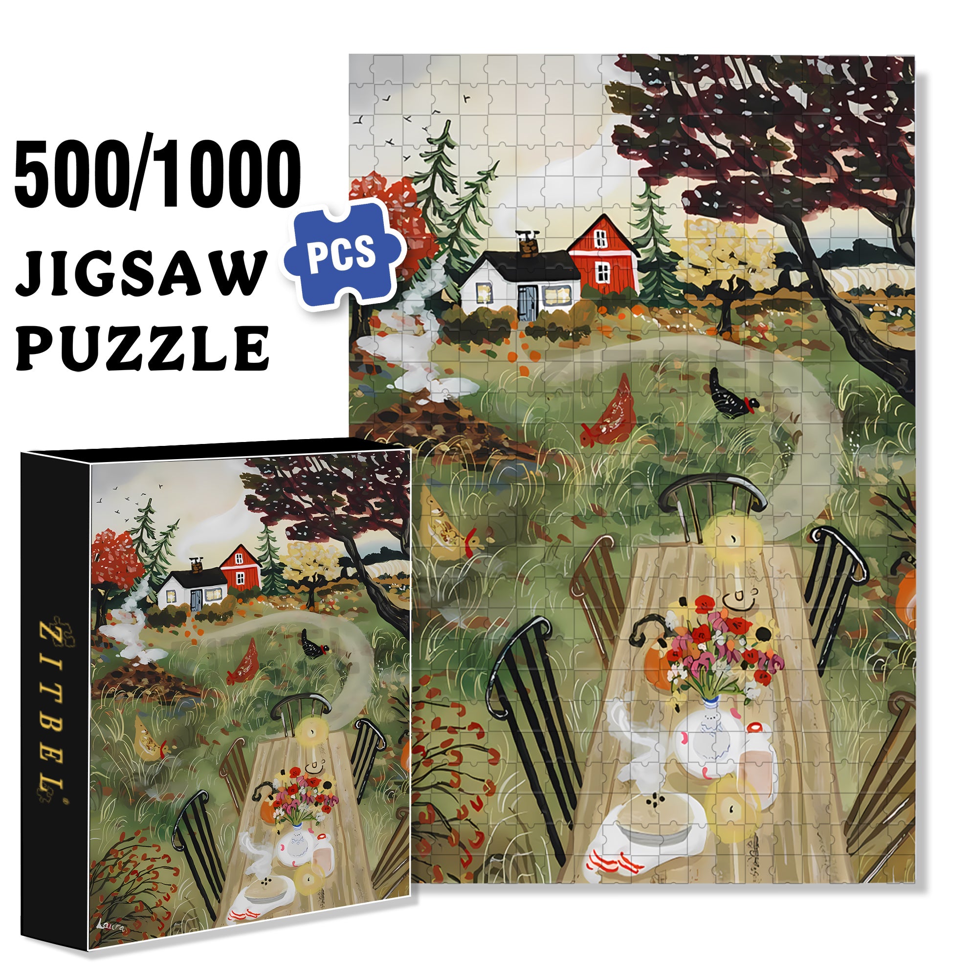 Hot Pie 500pcs/1000pcs Jigsaw Puzzle, Scratch-Resistant, Interactive Family Game & Brain-Boosting DIY Decor, Perfect for Halloween, Christmas & New Year Gifts, Family Puzzle Game