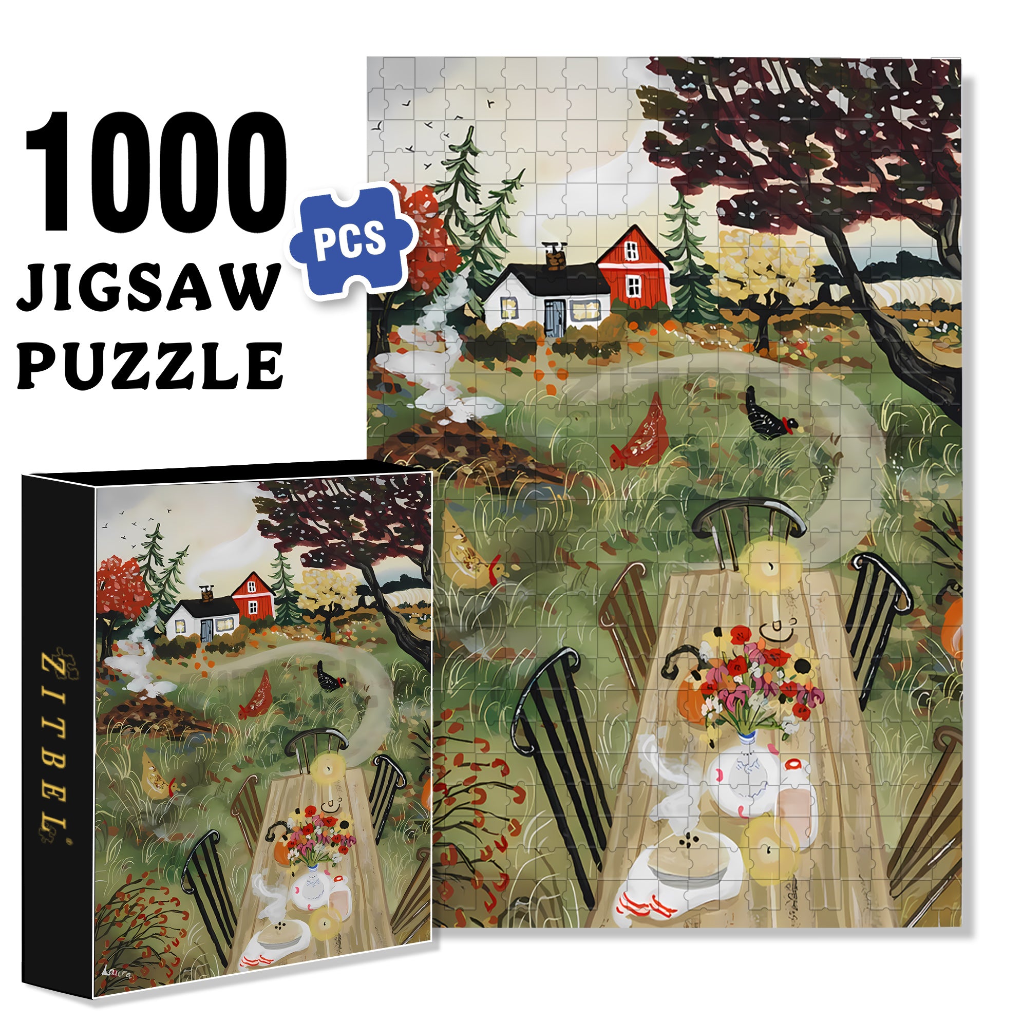 Hot Pie 500pcs/1000pcs Jigsaw Puzzle, Scratch-Resistant, Interactive Family Game & Brain-Boosting DIY Decor, Perfect for Halloween, Christmas & New Year Gifts, Family Puzzle Game