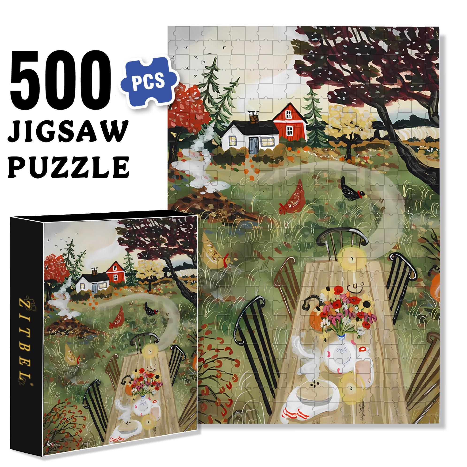 Hot Pie 500pcs/1000pcs Jigsaw Puzzle, Scratch-Resistant, Interactive Family Game & Brain-Boosting DIY Decor, Perfect for Halloween, Christmas & New Year Gifts, Family Puzzle Game