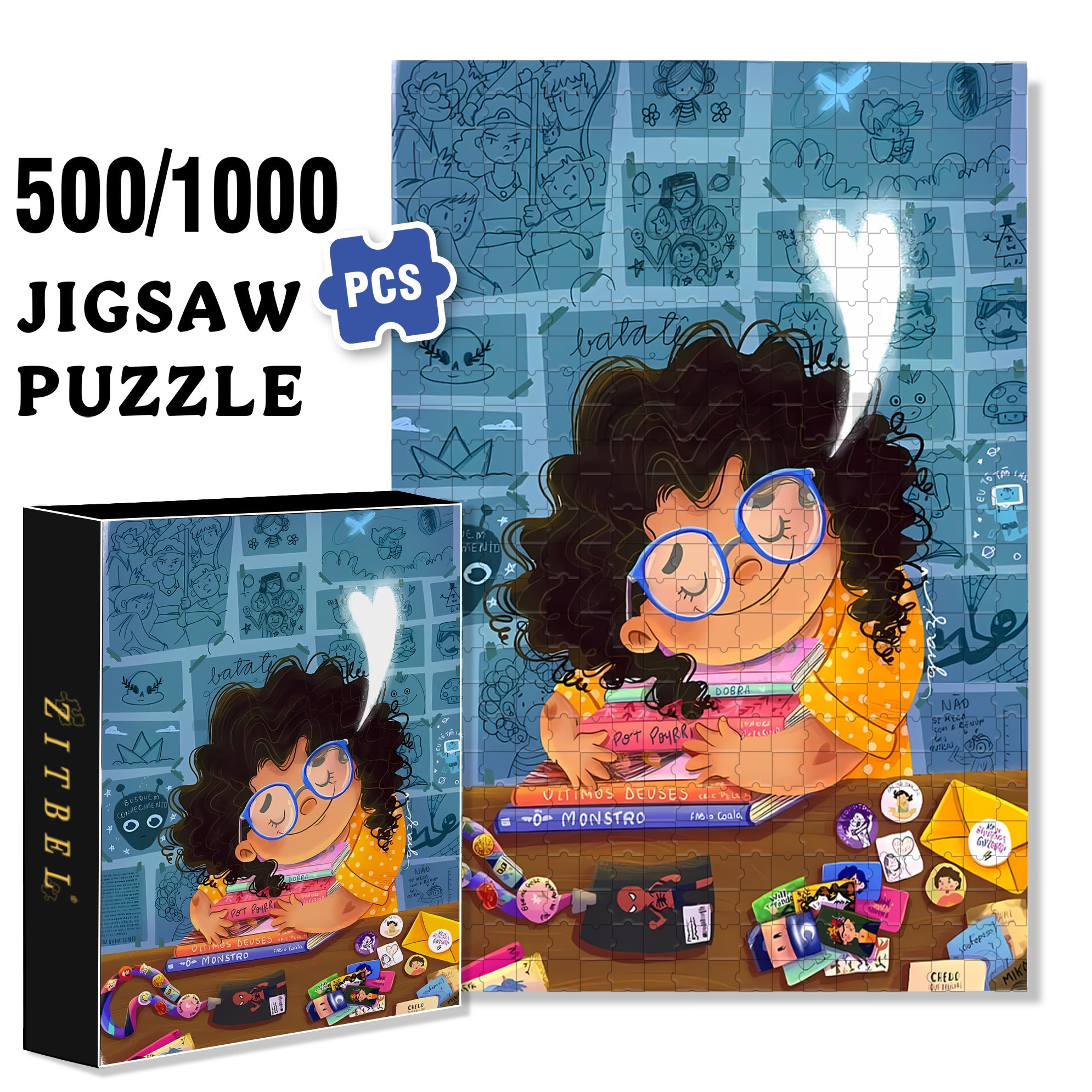 I Love Books 500pcs/1000pcs Jigsaw Puzzle, Scratch-Resistant, Interactive Family Game & Brain-Boosting DIY Decor, Perfect for Halloween, Christmas & New Year Gifts, Family Puzzle Game