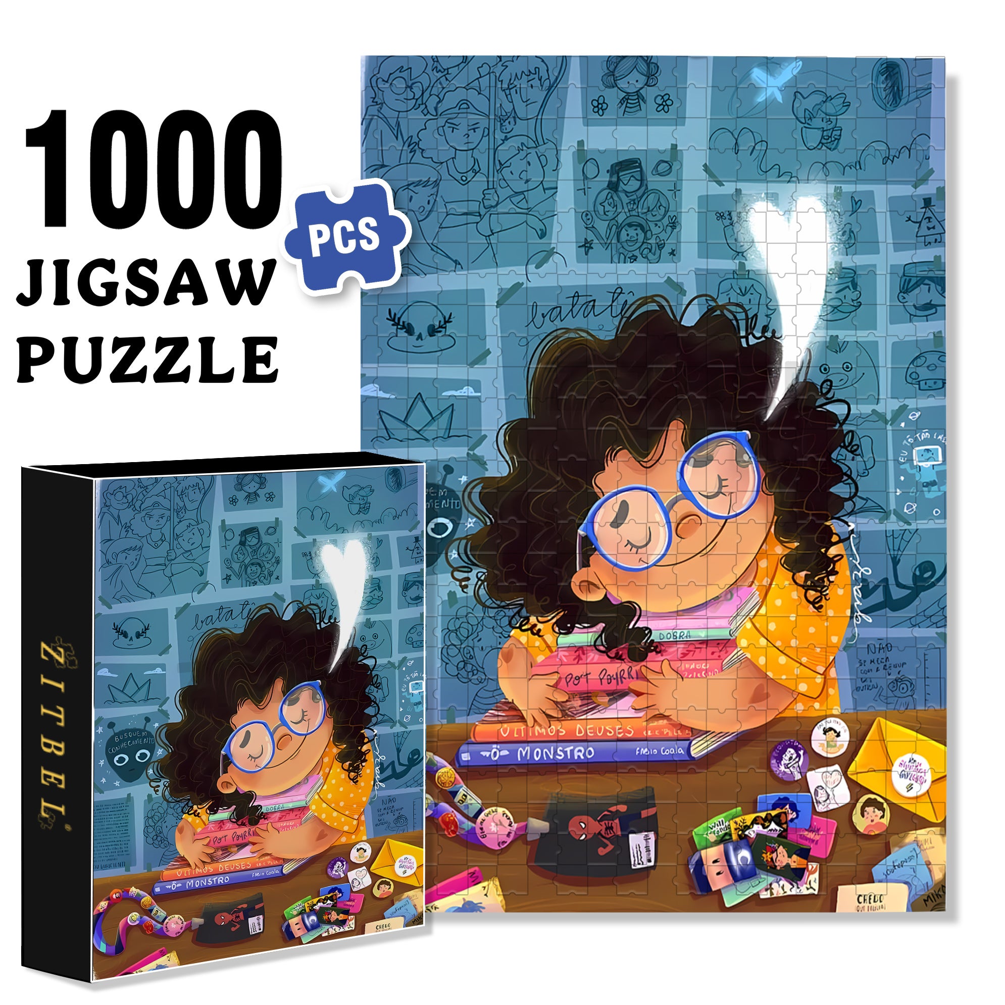 I Love Books 500pcs/1000pcs Jigsaw Puzzle, Scratch-Resistant, Interactive Family Game & Brain-Boosting DIY Decor, Perfect for Halloween, Christmas & New Year Gifts, Family Puzzle Game