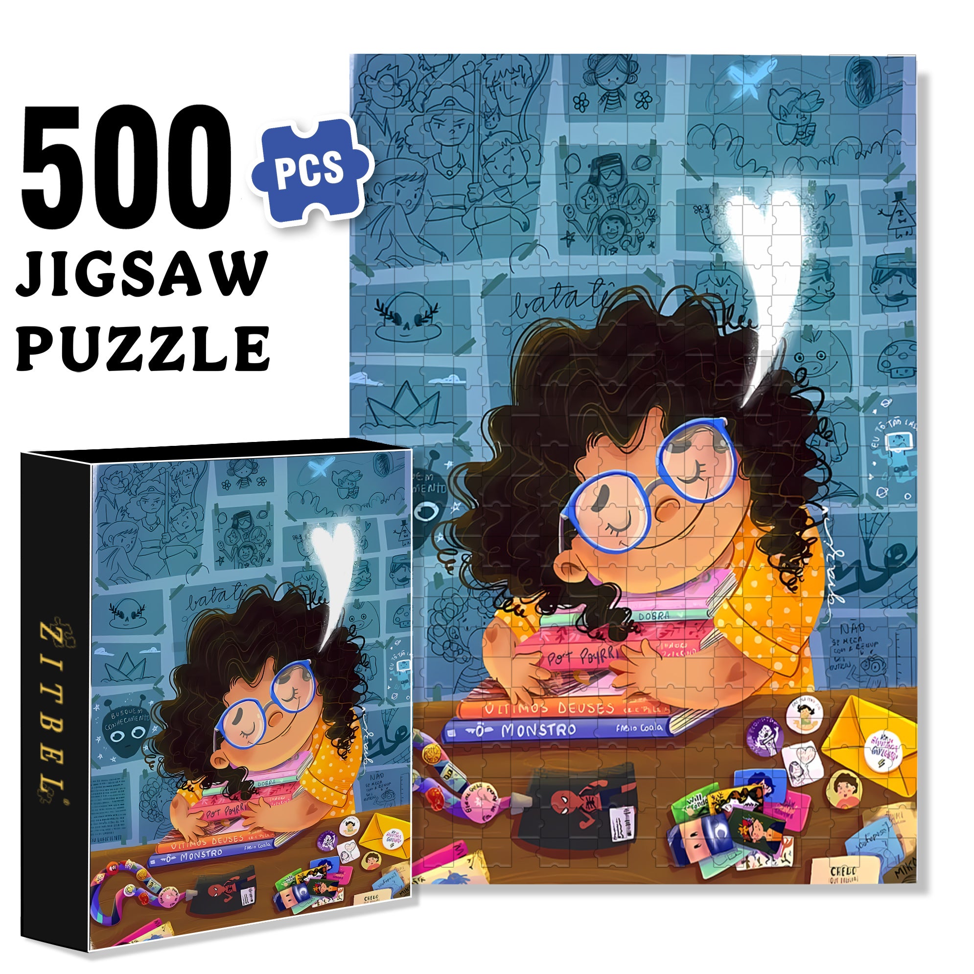 I Love Books 500pcs/1000pcs Jigsaw Puzzle, Scratch-Resistant, Interactive Family Game & Brain-Boosting DIY Decor, Perfect for Halloween, Christmas & New Year Gifts, Family Puzzle Game