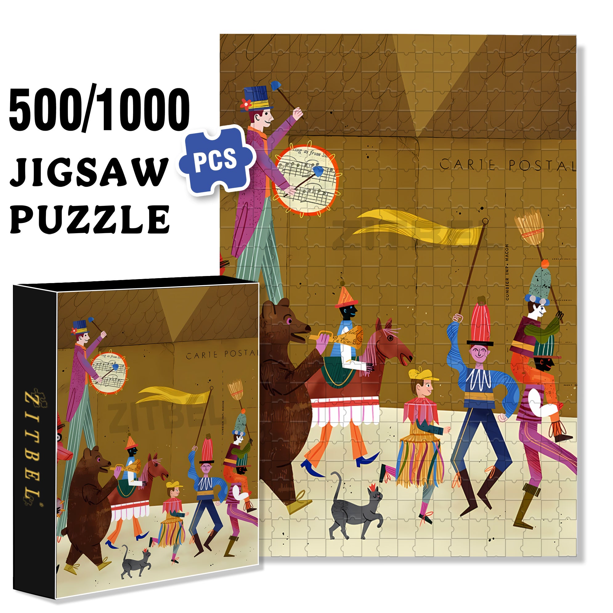Joyful Parade 500pcs/1000pcs Jigsaw Puzzle, Scratch-Resistant, Interactive Family Game & Brain-Boosting DIY Decor, Perfect for Halloween, Christmas & New Year Gifts, Family Puzzle Game