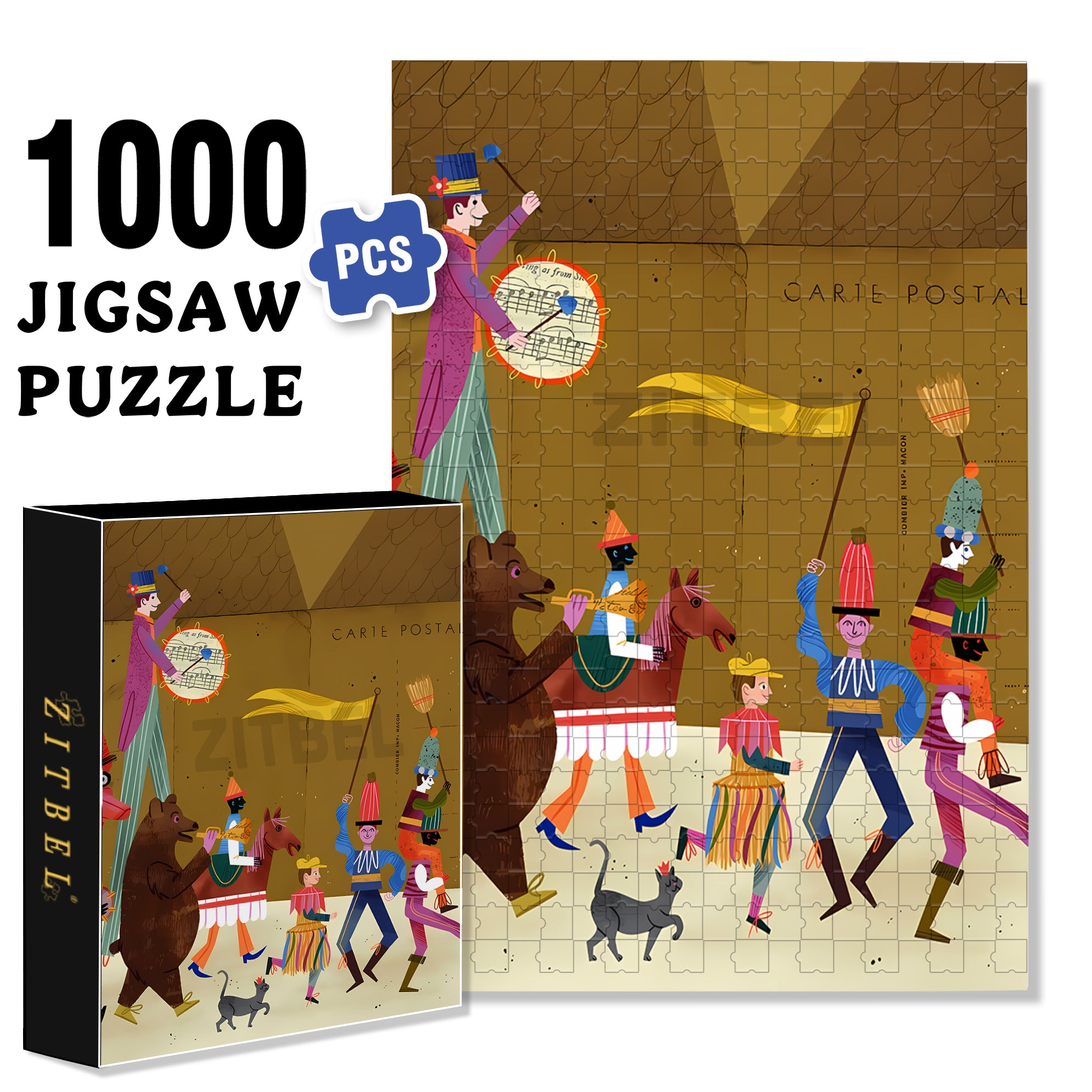 Joyful Parade 500pcs/1000pcs Jigsaw Puzzle, Scratch-Resistant, Interactive Family Game & Brain-Boosting DIY Decor, Perfect for Halloween, Christmas & New Year Gifts, Family Puzzle Game
