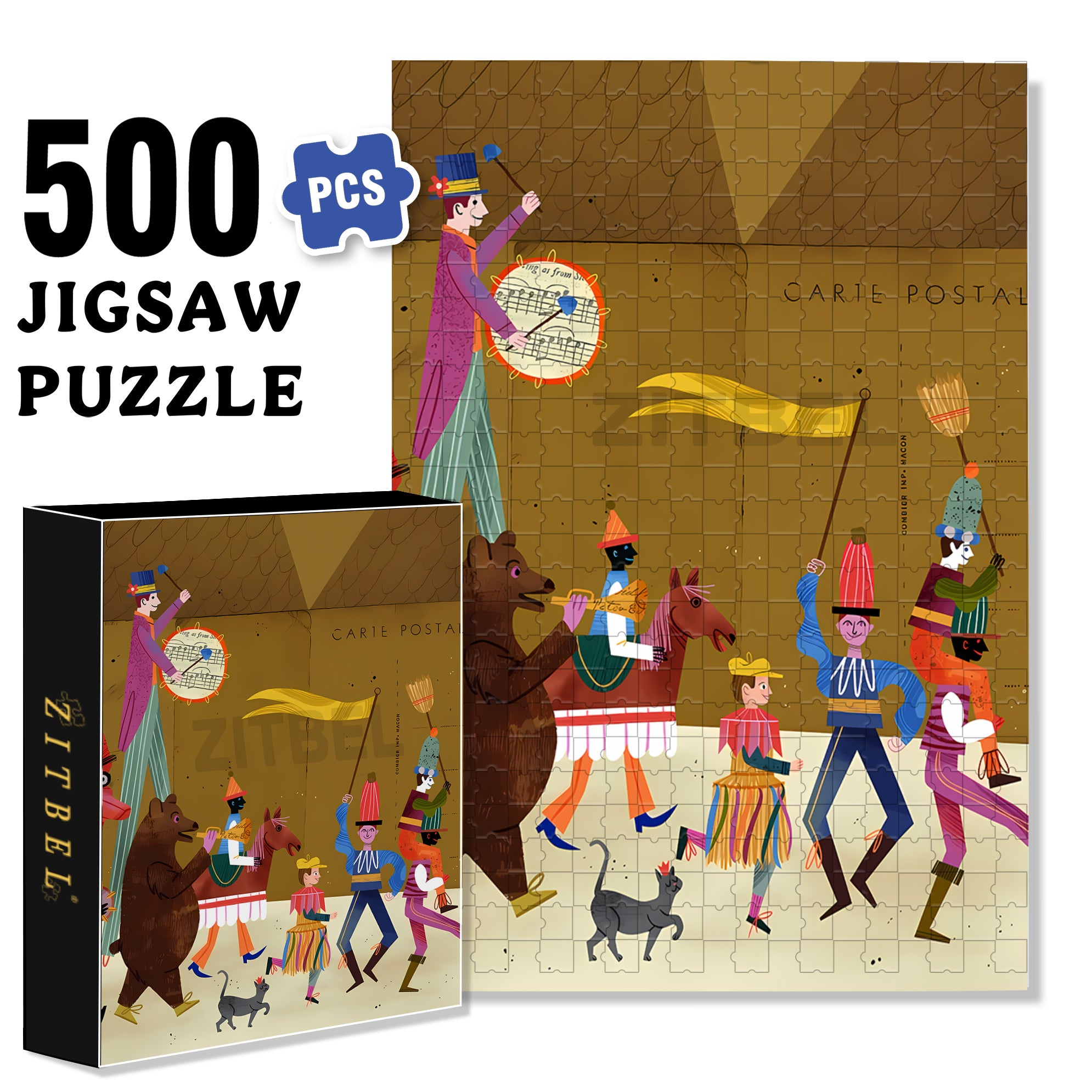 Joyful Parade 500pcs/1000pcs Jigsaw Puzzle, Scratch-Resistant, Interactive Family Game & Brain-Boosting DIY Decor, Perfect for Halloween, Christmas & New Year Gifts, Family Puzzle Game