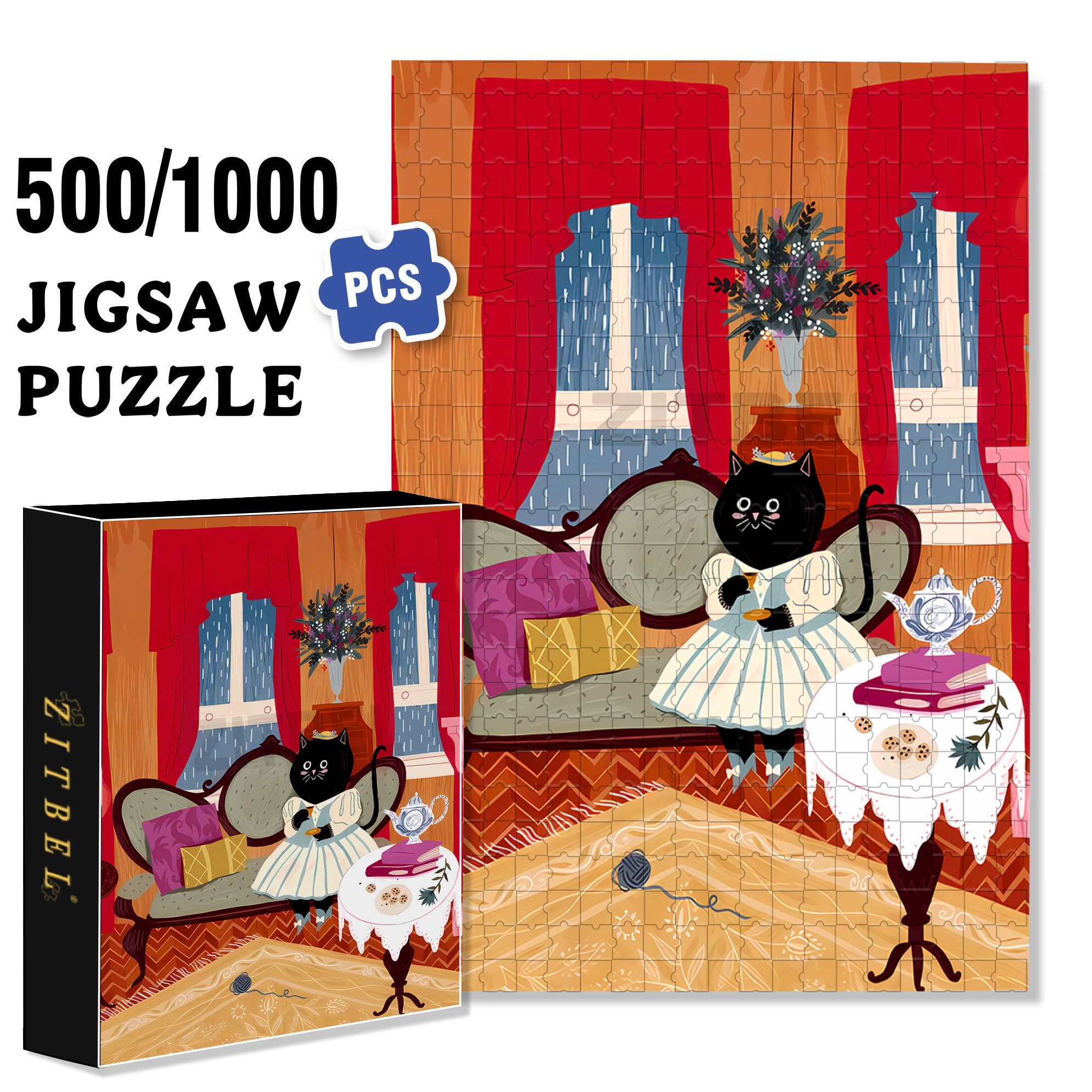 Lady Kitty 500pcs/1000pcs Jigsaw Puzzle, Scratch-Resistant, Interactive Family Game & Brain-Boosting DIY Decor, Perfect for Halloween, Christmas & New Year Gifts, Family Puzzle Game