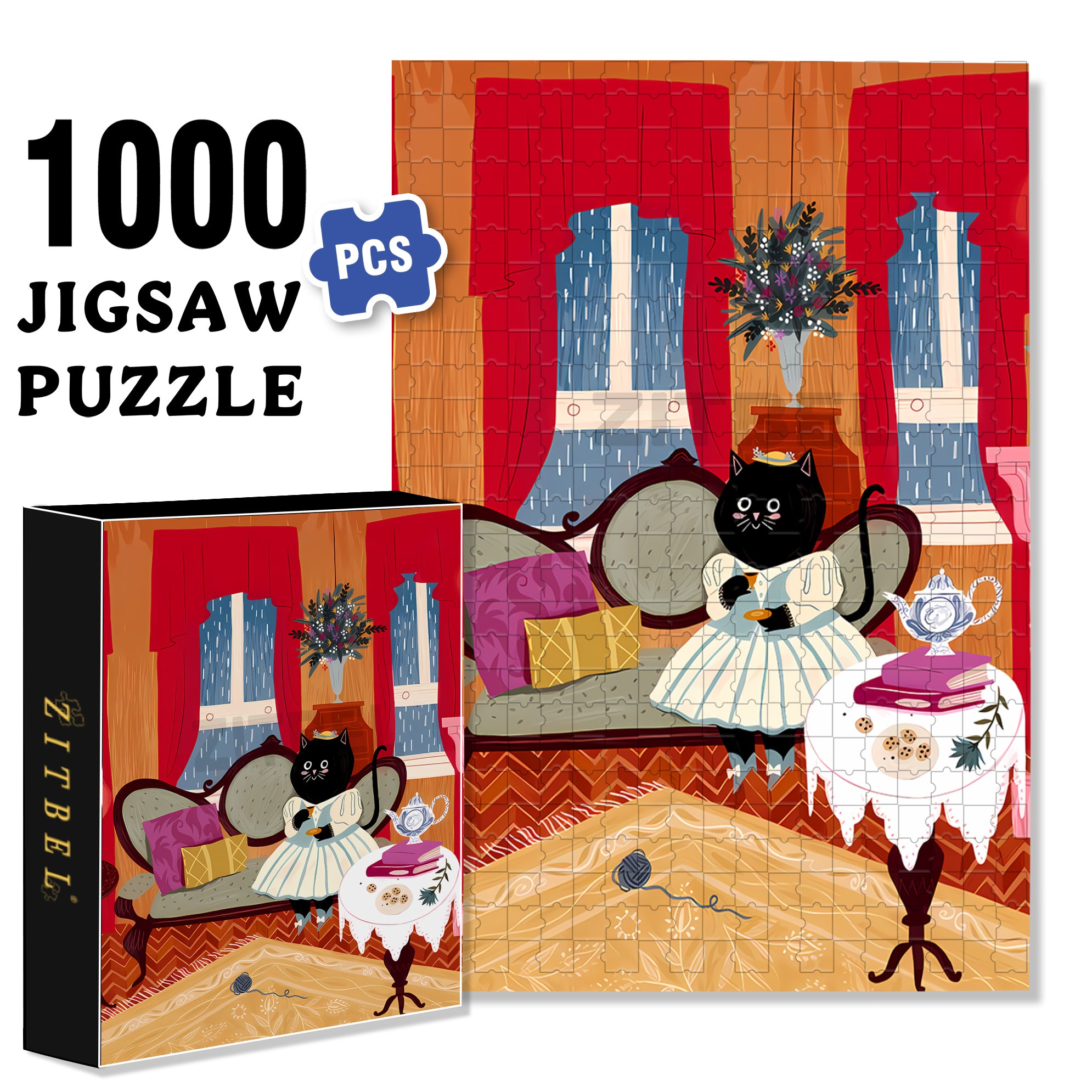 Lady Kitty 500pcs/1000pcs Jigsaw Puzzle, Scratch-Resistant, Interactive Family Game & Brain-Boosting DIY Decor, Perfect for Halloween, Christmas & New Year Gifts, Family Puzzle Game