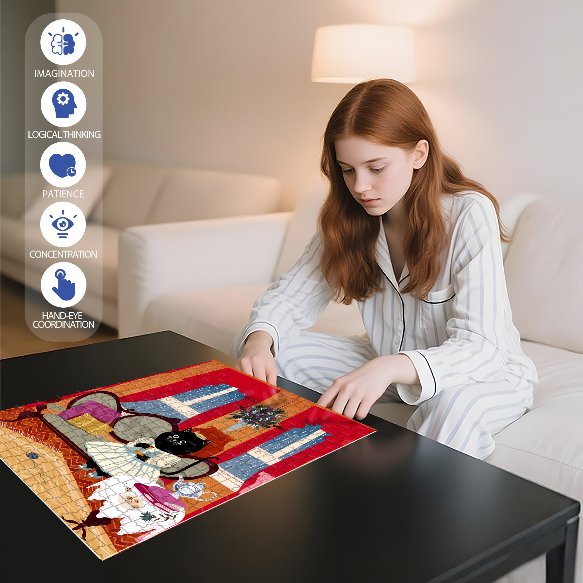 Lady Kitty 500pcs/1000pcs Jigsaw Puzzle, Scratch-Resistant, Interactive Family Game & Brain-Boosting DIY Decor, Perfect for Halloween, Christmas & New Year Gifts, Family Puzzle Game