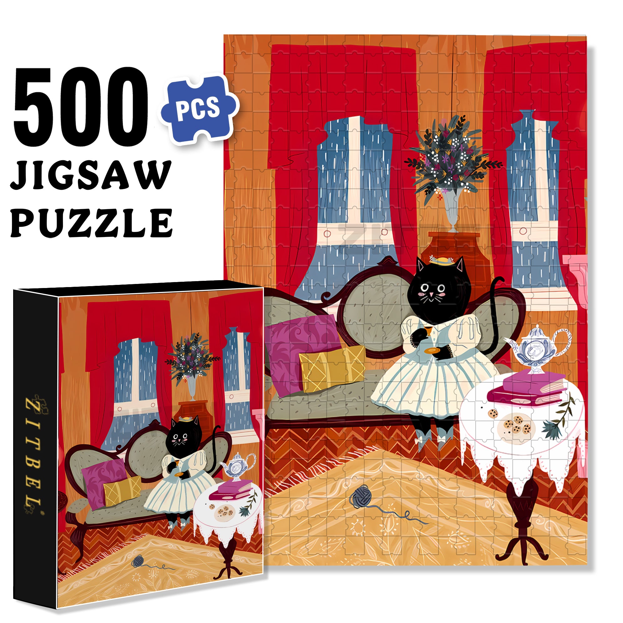Lady Kitty 500pcs/1000pcs Jigsaw Puzzle, Scratch-Resistant, Interactive Family Game & Brain-Boosting DIY Decor, Perfect for Halloween, Christmas & New Year Gifts, Family Puzzle Game