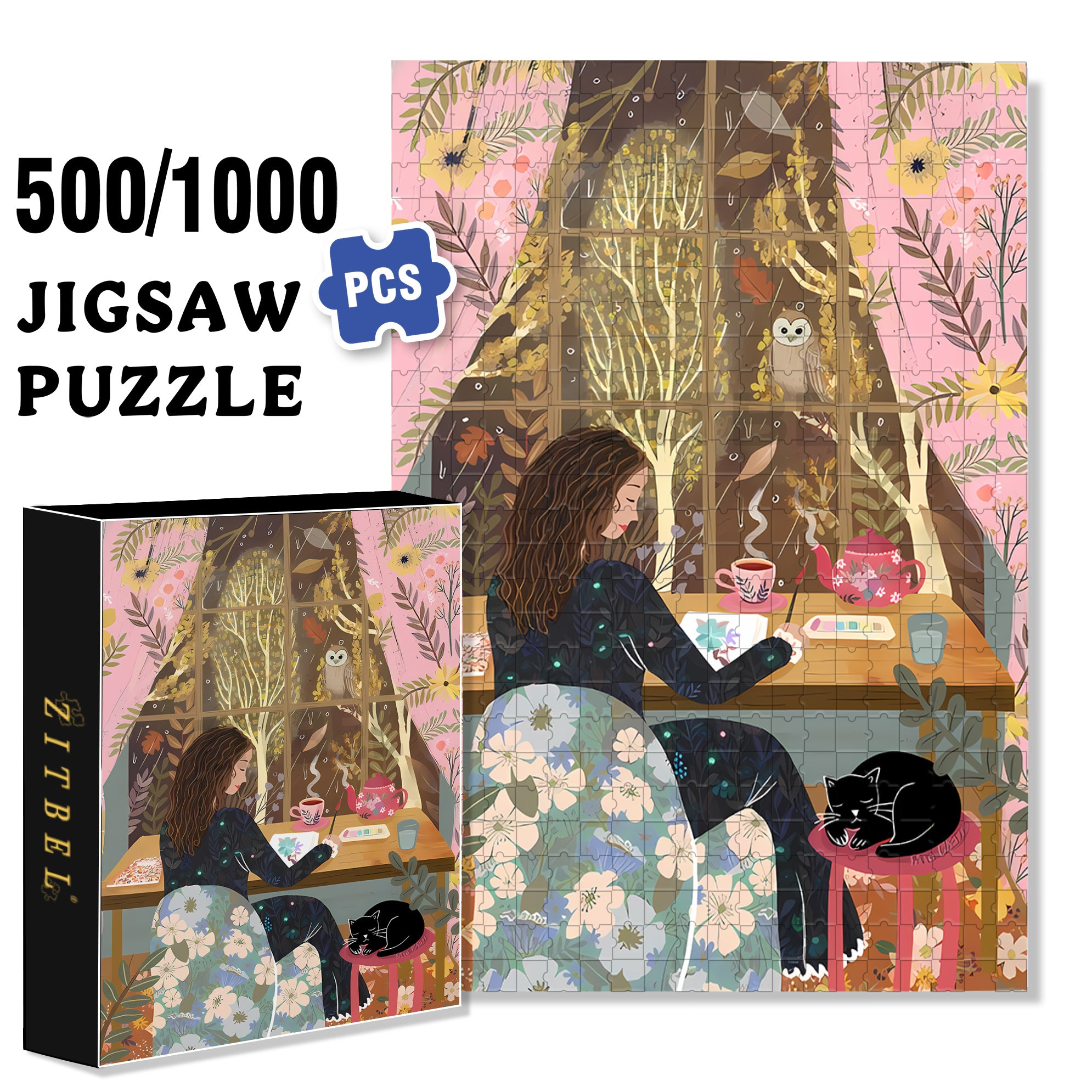 Liz's Autumn Window 500pcs/1000pcs Jigsaw Puzzle, Scratch-Resistant, Interactive Family Game & Brain-Boosting DIY Decor, Perfect for Halloween, Christmas & New Year Gifts, Family Puzzle Game